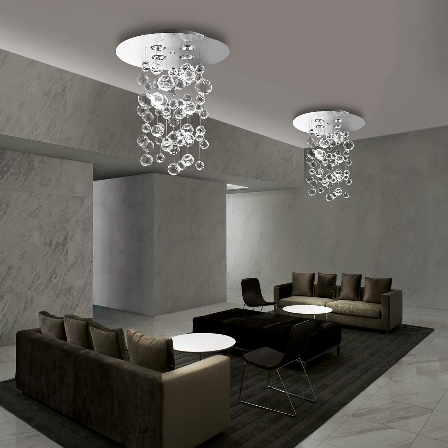 Modern Leucos Ether S 90 LED Chandelier in Clear and Polished Steel by Patrick Jouin For Sale