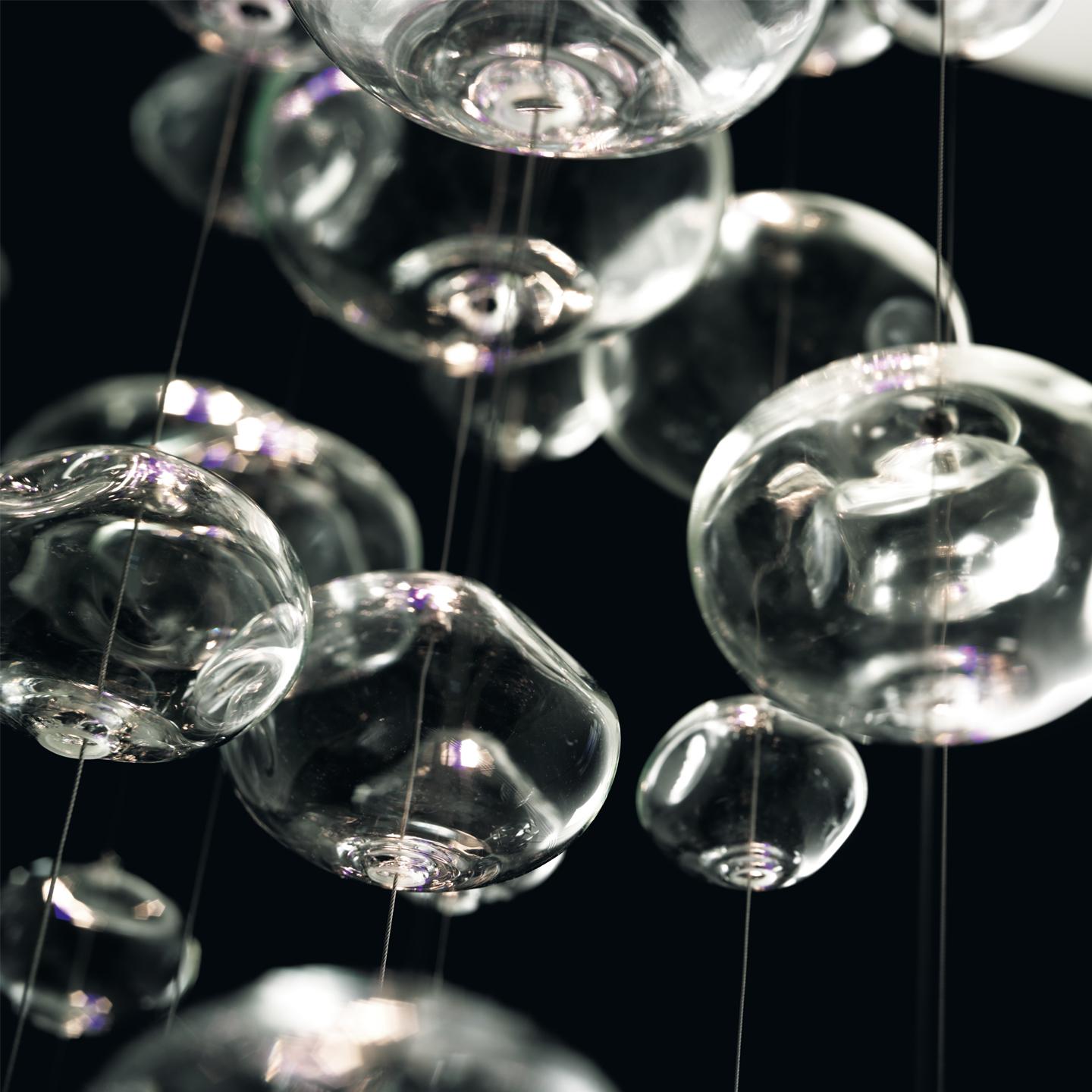 Modern Leucos Ether S Chandelier in Transparent and Polished Steel by Patrick Jouin For Sale