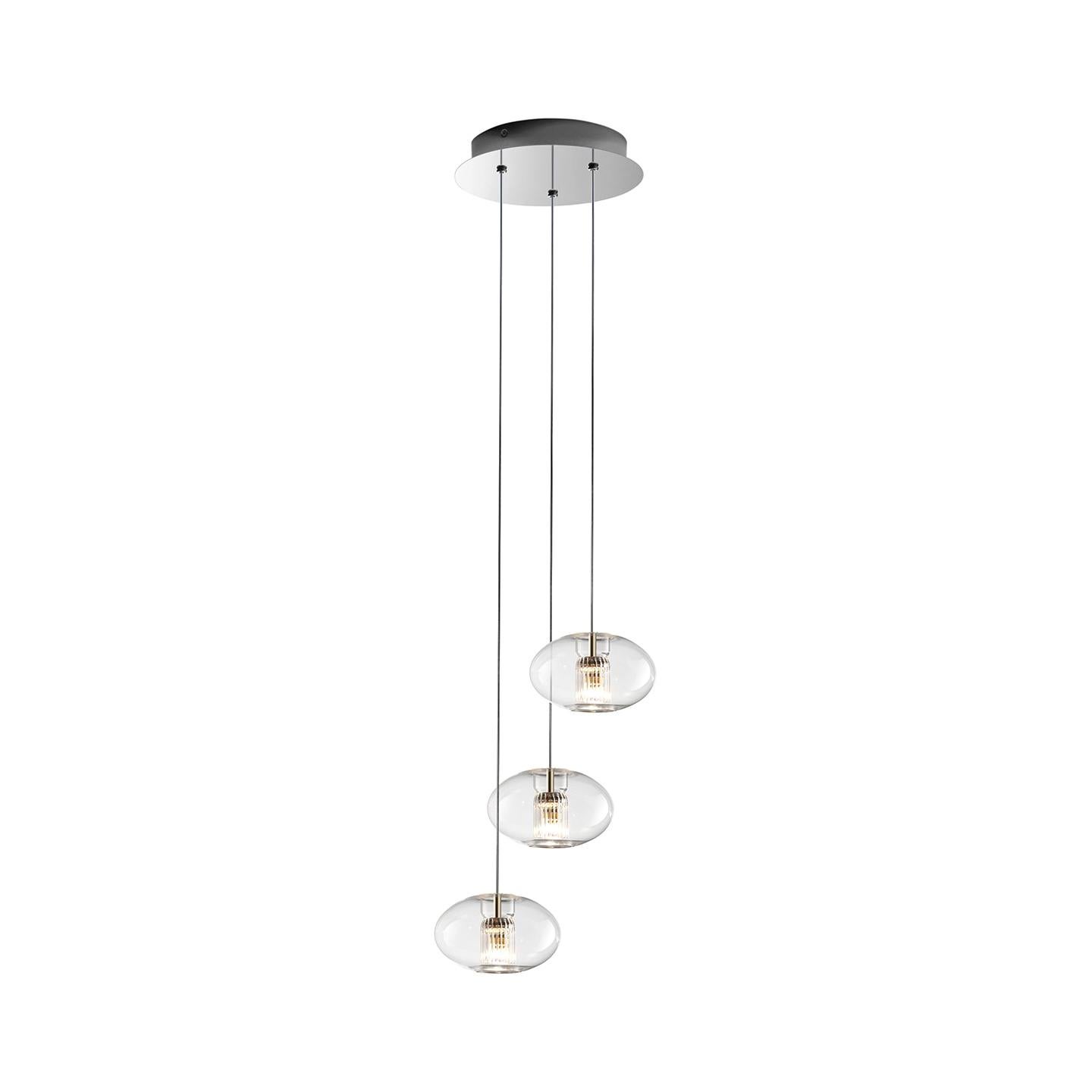 Leucos Fairy S G-R3 Multipoint Pendant Light in Transparent & Chrome For Sale