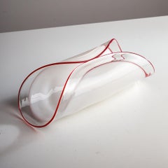 Leucos Glass Table Decor with Red Stripe, 1980s