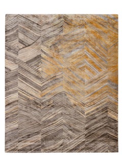 LEUCOS Hand Knotted Contemporary Silk Rug in Gold and Old Rose Colours by Hands