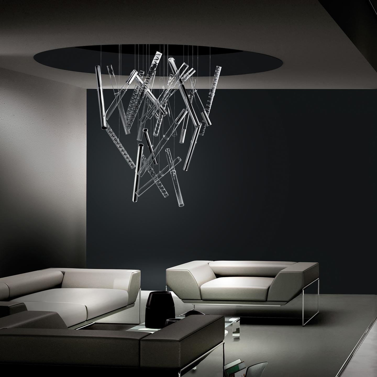 Modern Leucos Ixi L LED Chandelier in Clear, Chrome & Matte White by Filippo Caprioglio For Sale