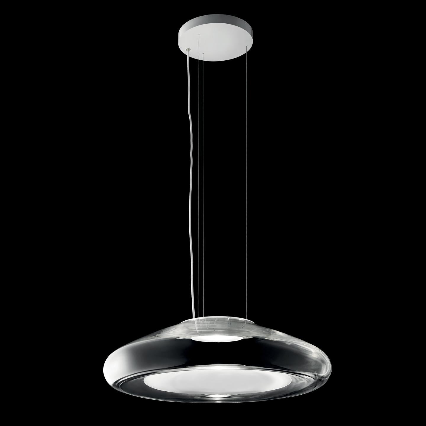Modern Leucos Keyra S 60 LED Pendant Light in Transparent and White by Roberto Paoli For Sale