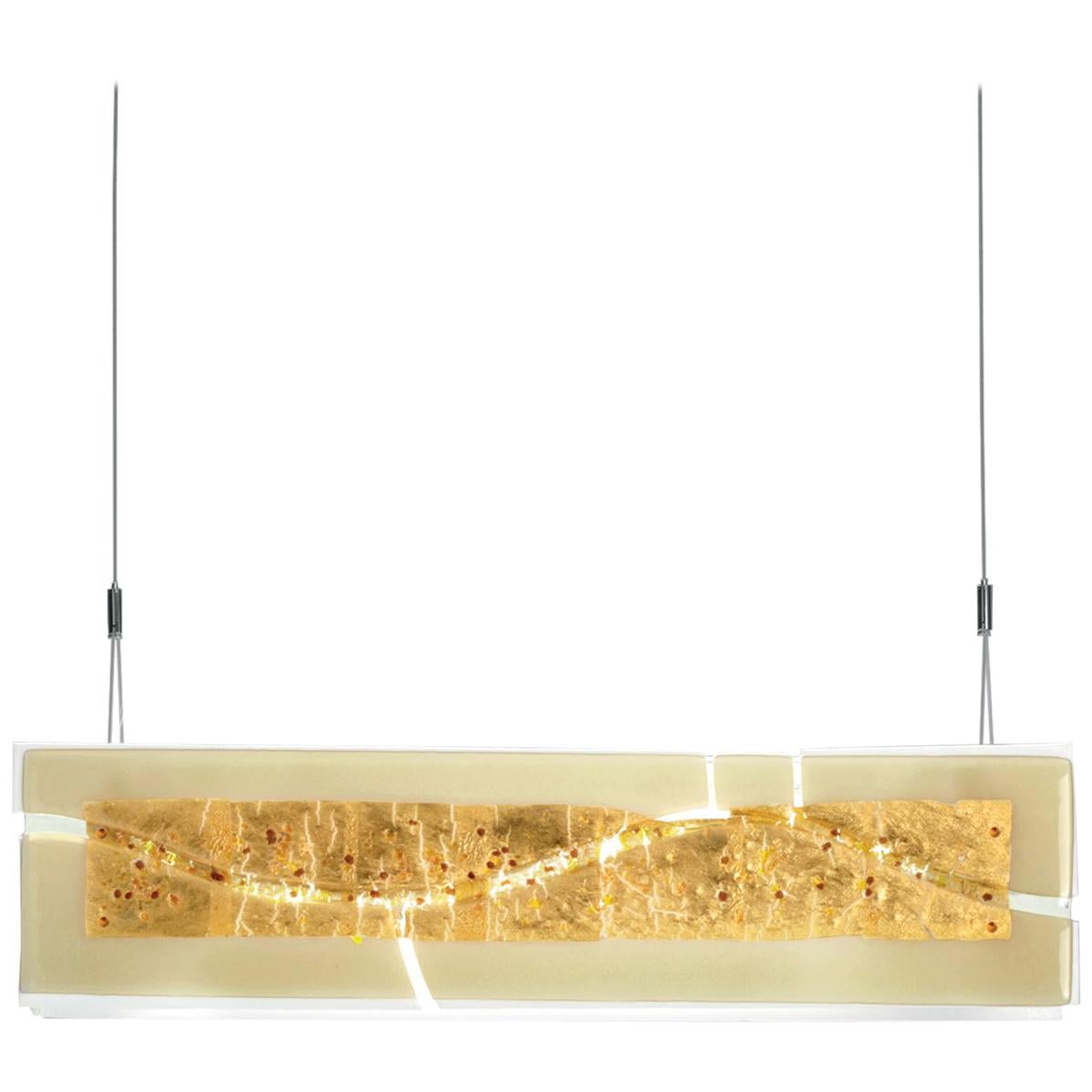 Leucos Laguna 75 Canal Pendant in Gold Leaf by Toso, Massari & Assoc. w/ G. Toso