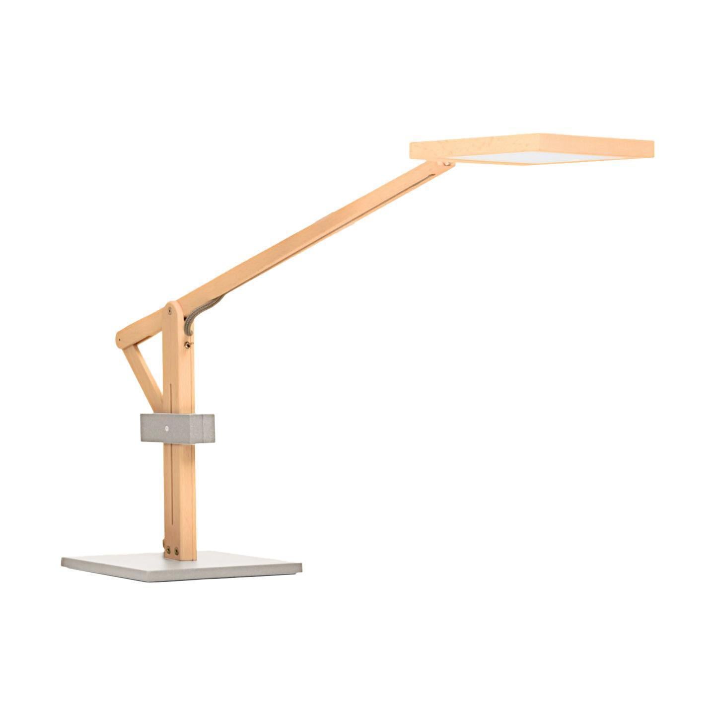 Lampe de bureau Leucos Leva Evo T LED en hêtre et aluminium gris par Massimo Iosa Ghini