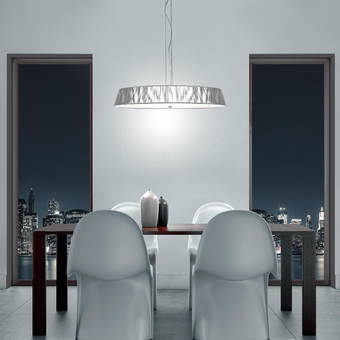 Modern Leucos Lilith S 70 Pendant Light in White and Brushed Nickel by Design Lab For Sale