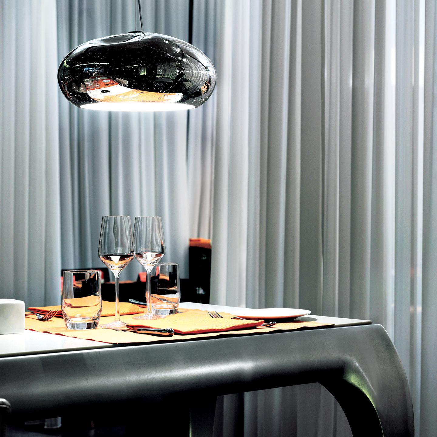 Moderne Lampe à suspension Mercure S Leucos en verre Pulegoso transparent et miroir de Patrick Jouin en vente