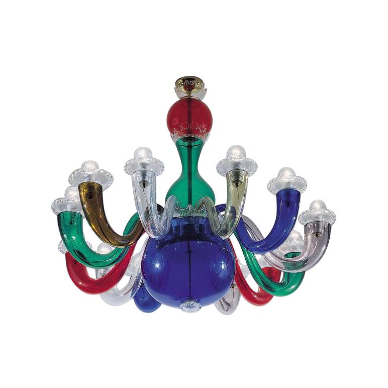 italien Leucos Multi-Color Gio Ponti 12-bras lustre par Venini en vente