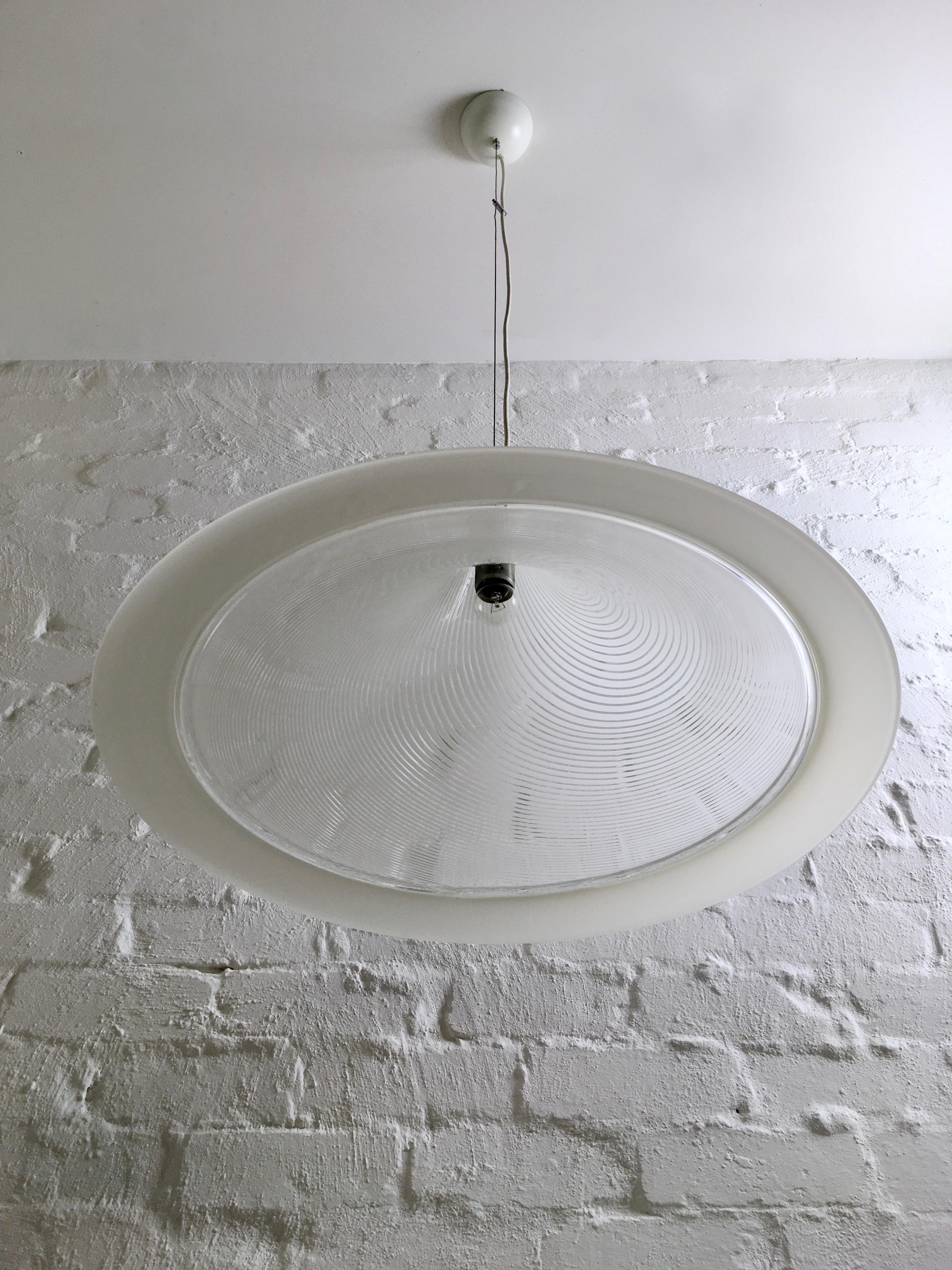 Large Murano White and Clear Tessuto Glass Pendant Light 1970s 3