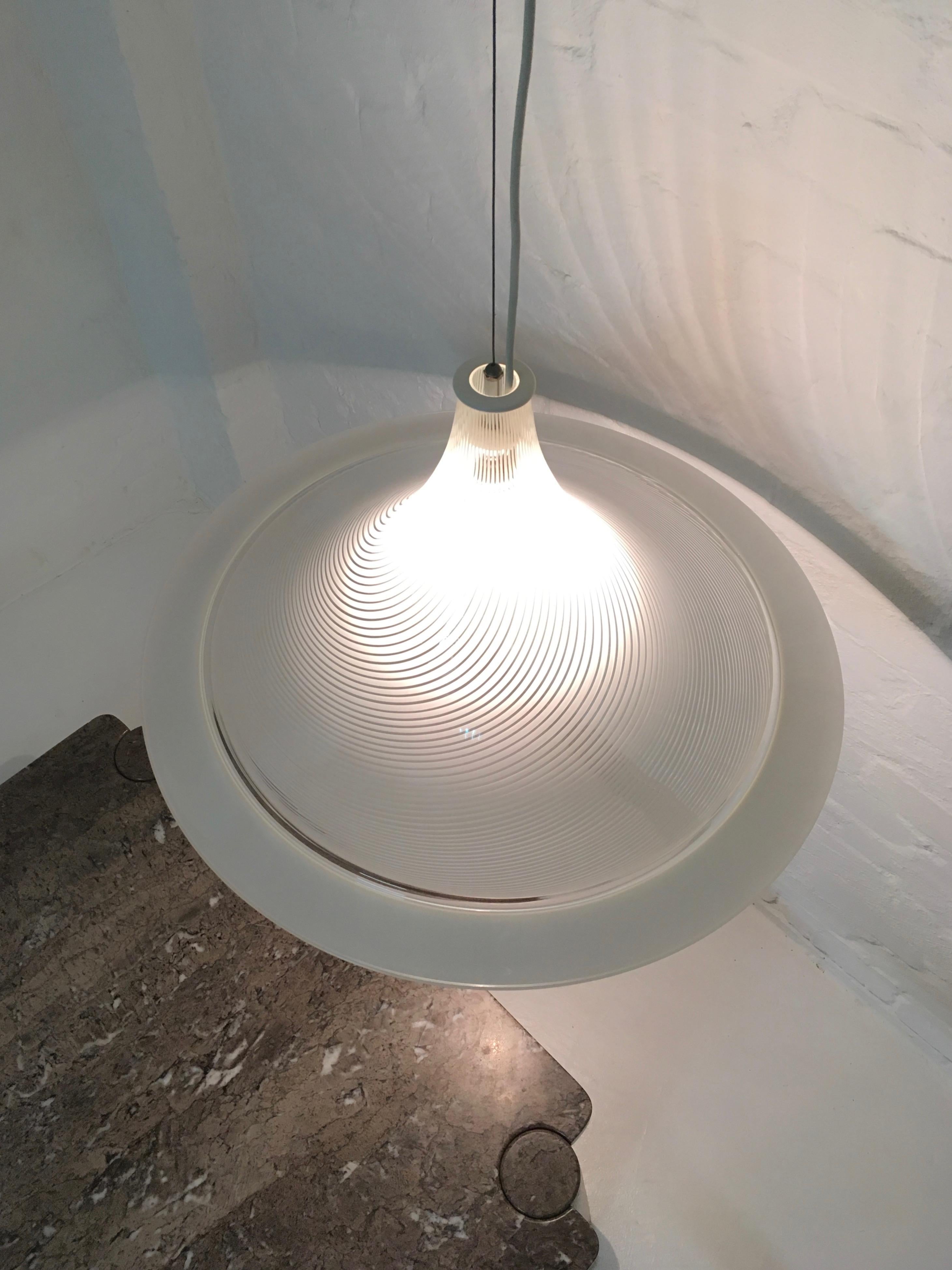 Large Murano White and Clear Tessuto Glass Pendant Light 1970s 1