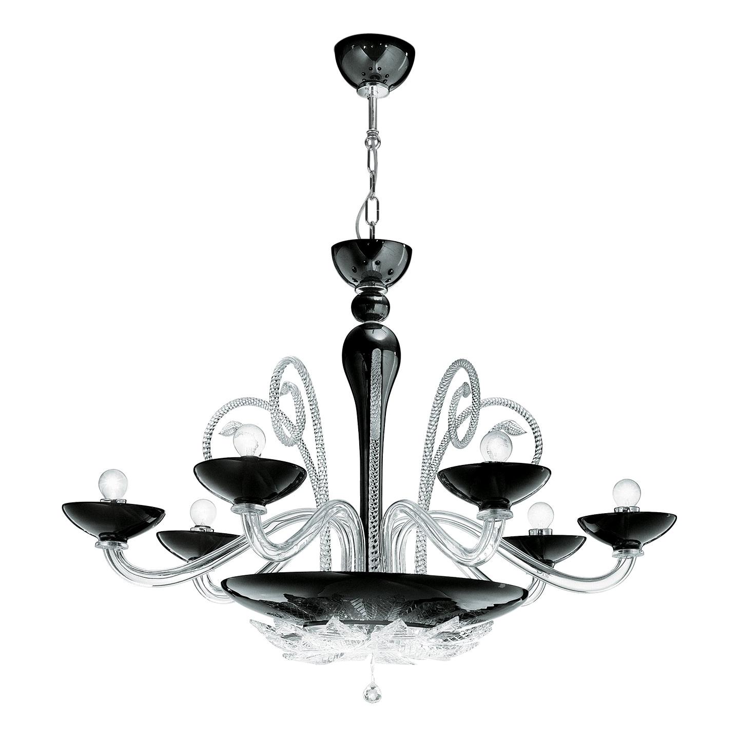 Italian Leucos Orleans L 12 Chandelier in Black and Crystal and Chrome by MariToscano For Sale