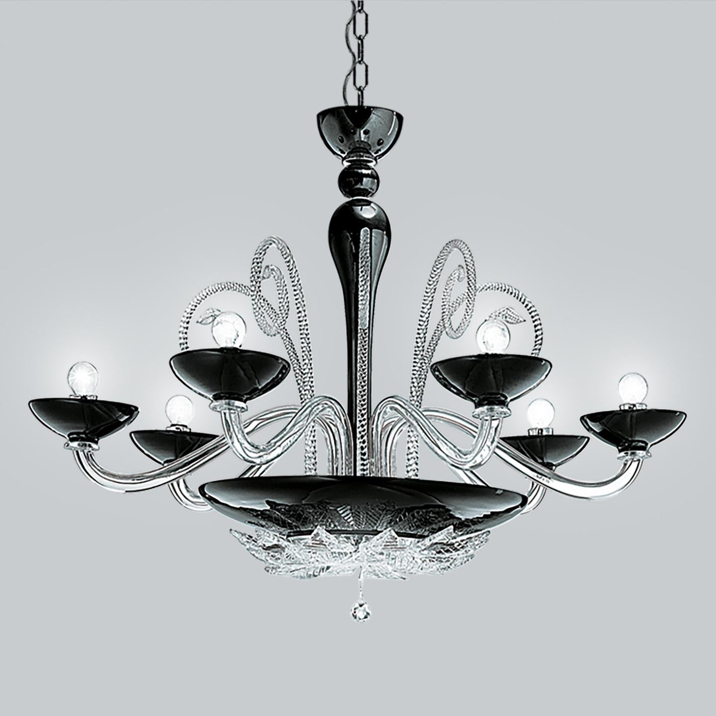 Marina Toscano designed Orleans (2006-2007) to use traditional hand blown Murano glass techniques and update them to a contemporary, transitional mood. It is a masterpiece of craftsmanship, as each piece is handmade by a maestro in the Veneto region