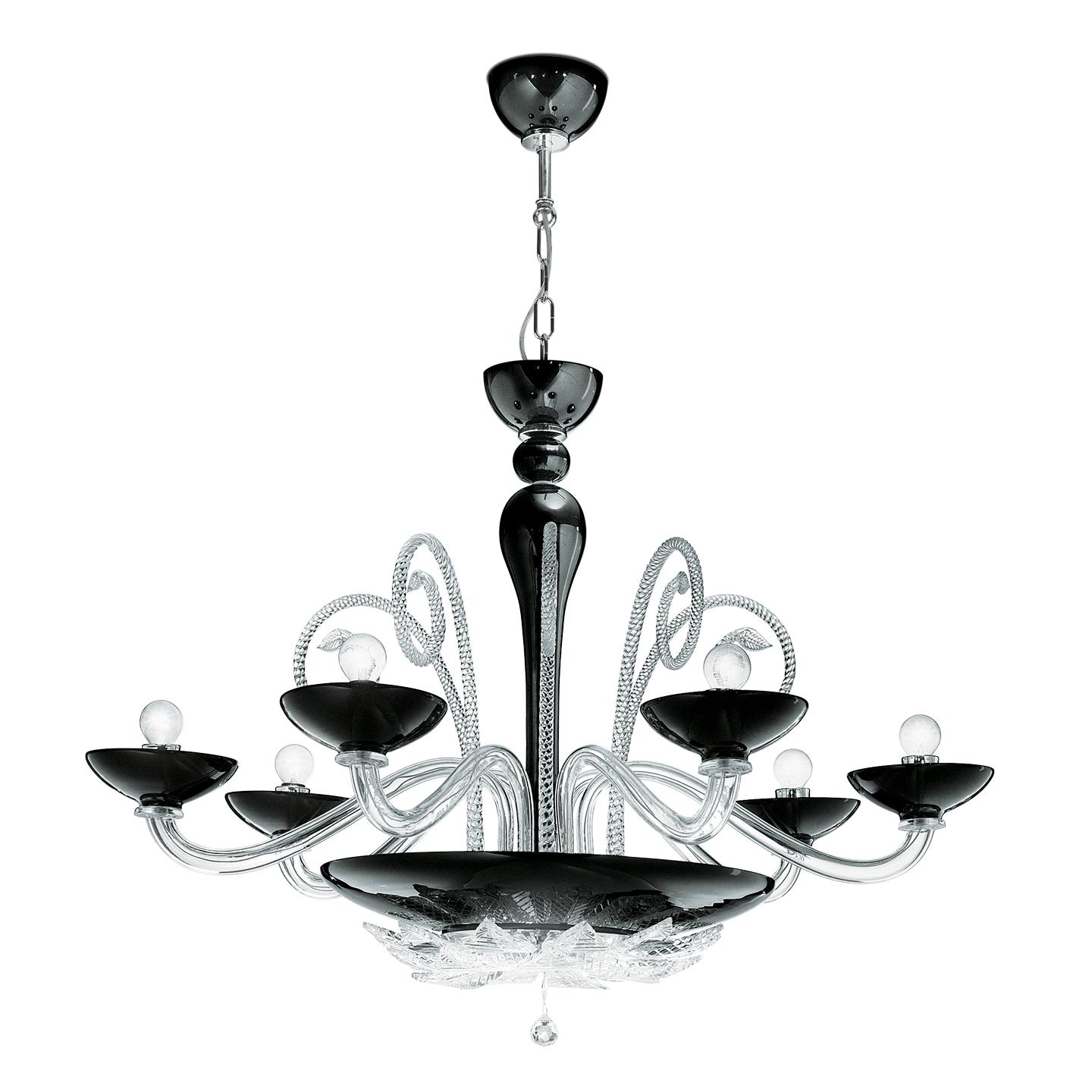 Leucos Orleans L 12 Chandelier in Black and Crystal and Chrome by MariToscano For Sale