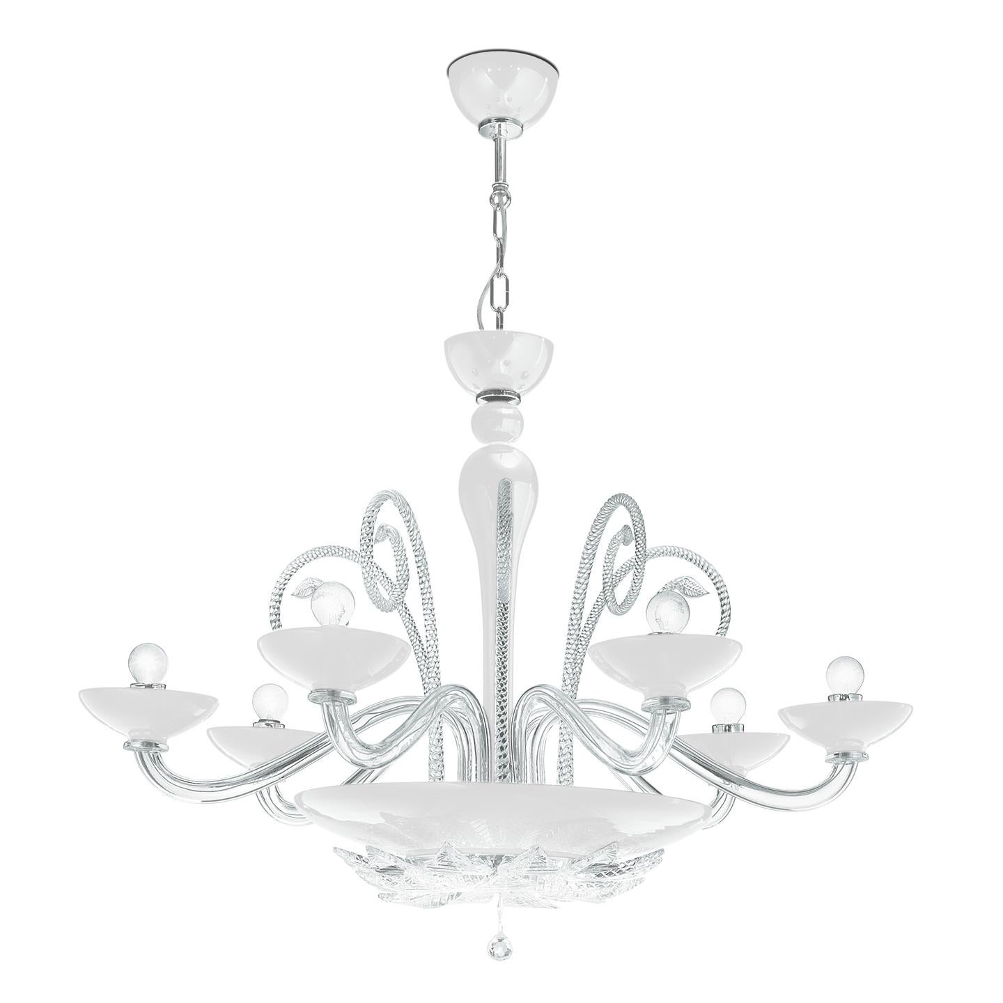 Leucos Orleans L 12 Chandelier in White & Crystal & Chrome by MariToscano For Sale