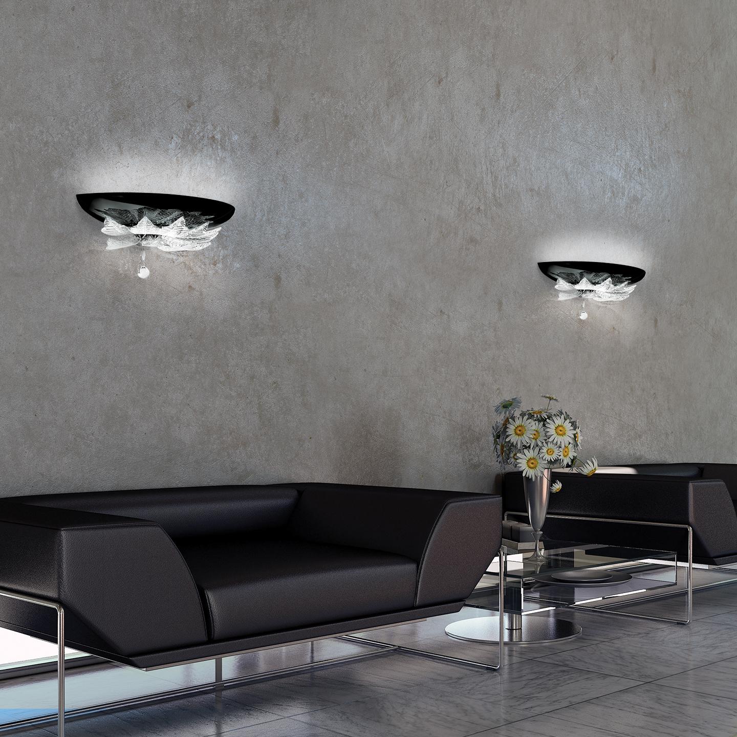 Modern Leucos Orleans P Wall Light in Black and Crystal and Chrome by MariToscano