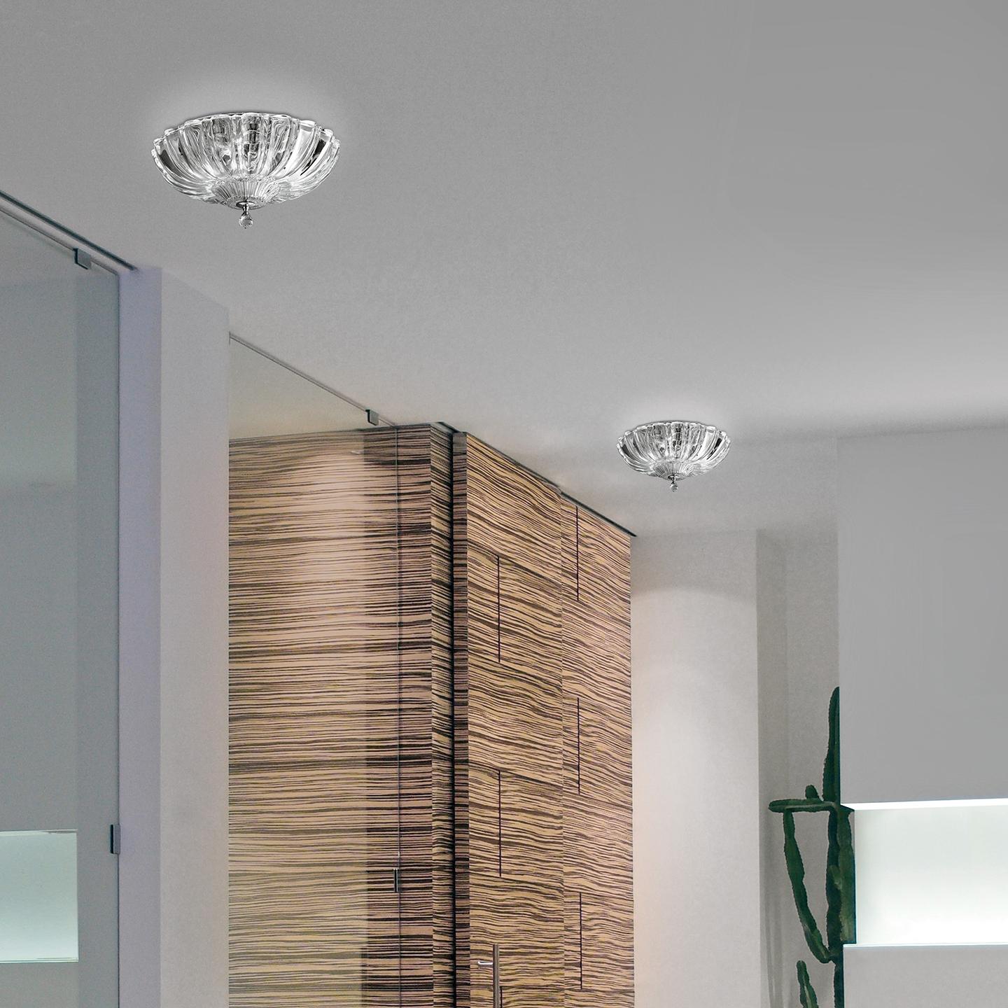 Modern Leucos Pascale PL Ceiling Light in Crystal and Polished Steel by Design Lab