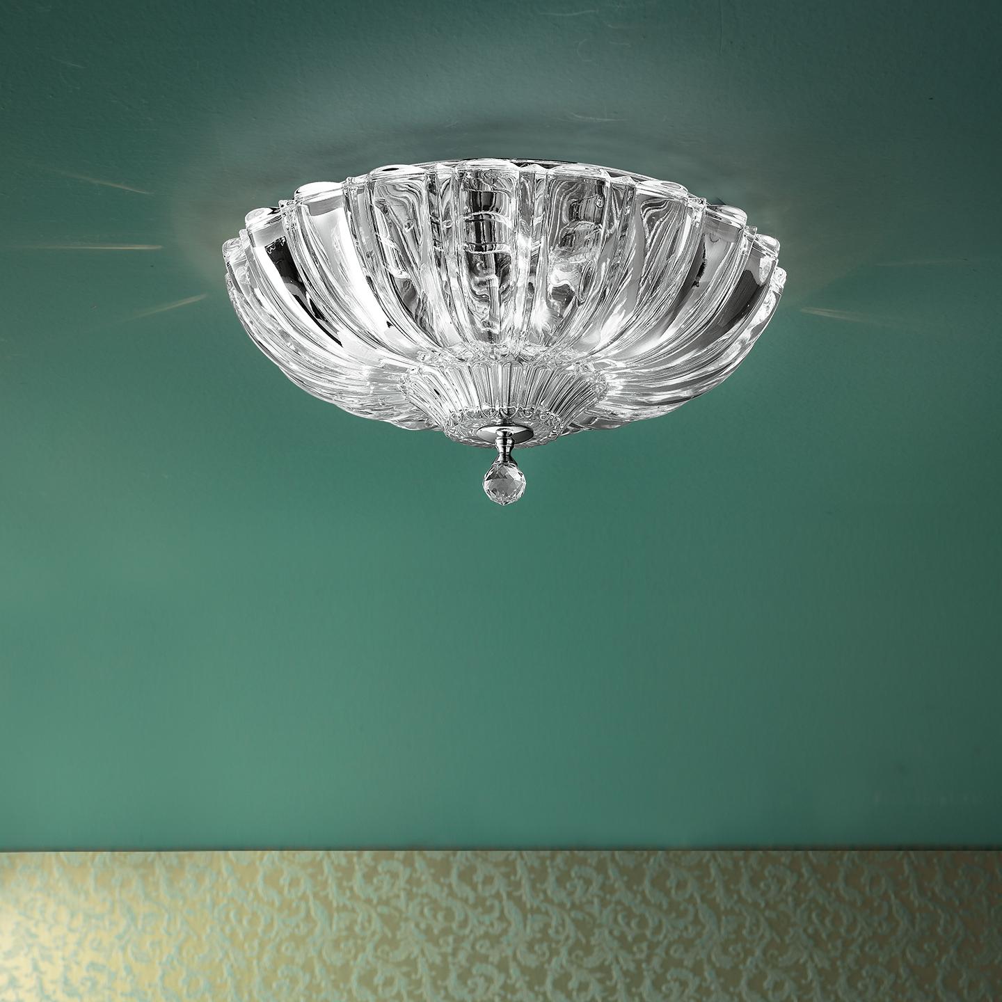 Italian Leucos Pascale PL Ceiling Light in Crystal and Polished Steel by Design Lab