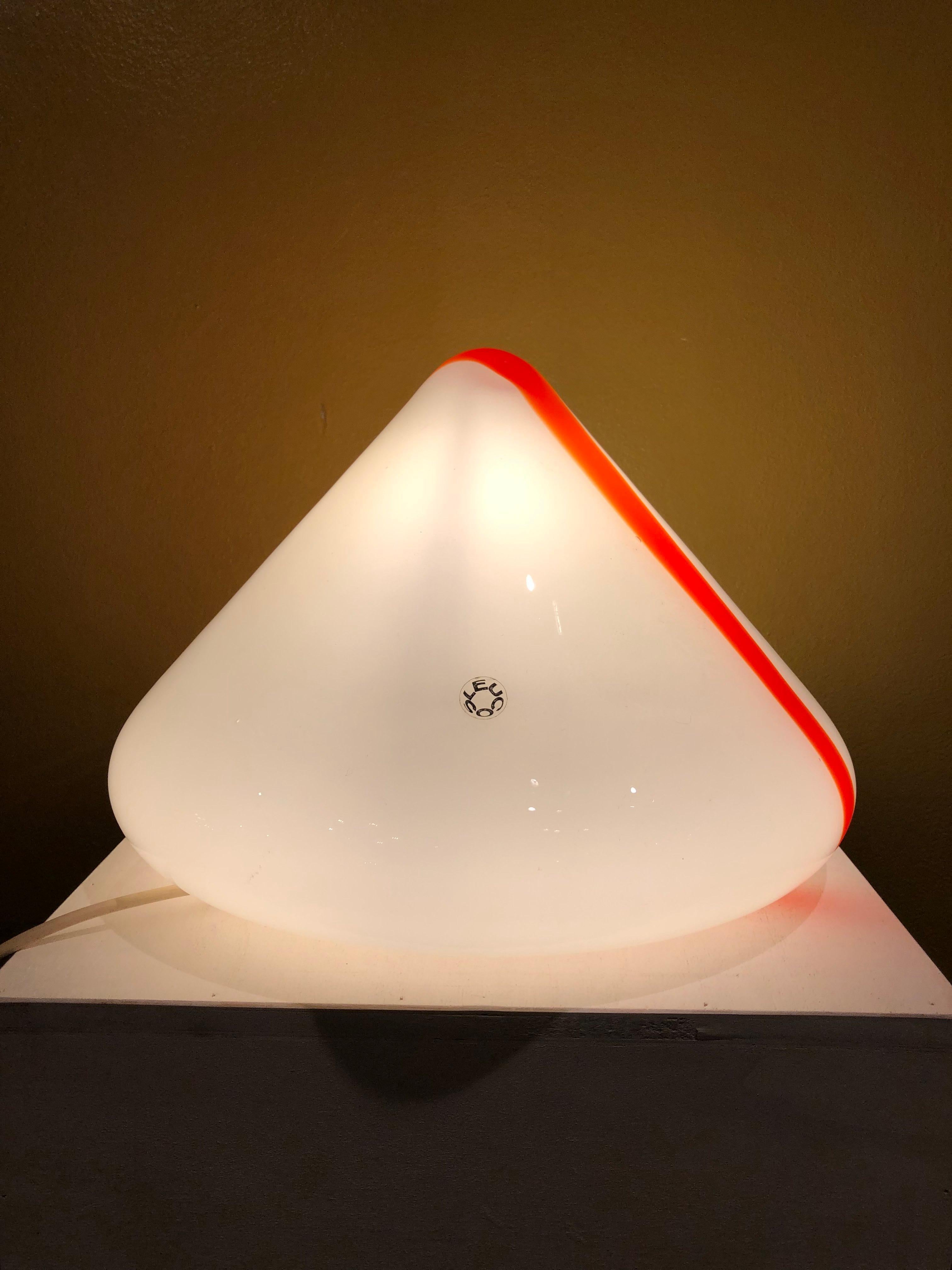 Post-Modern Leucos Pyramidal White and Orange Blown Glass Table or Floor Lamp, 1970s