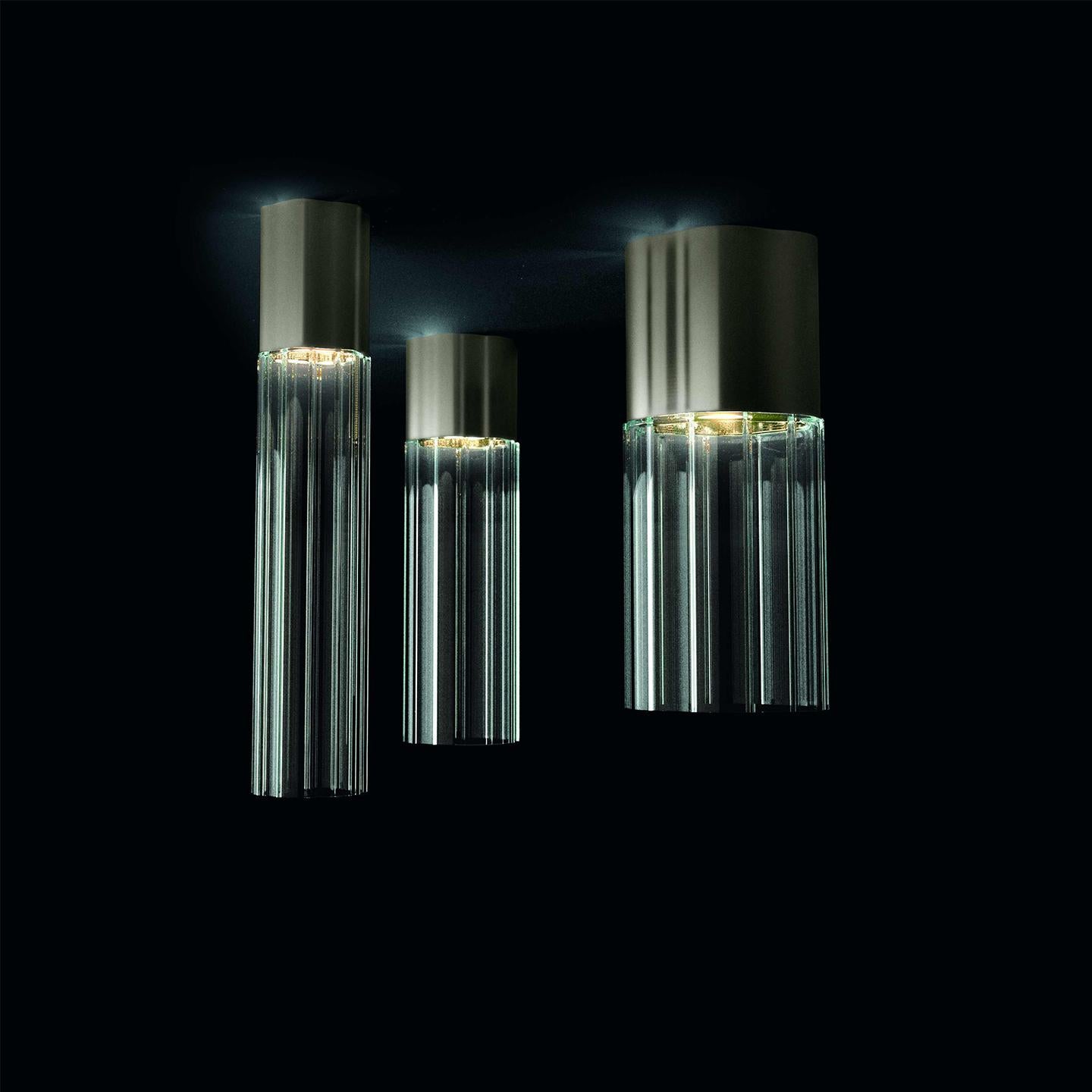 Italian Leucos Reed PL 135 Ceiling Light in Transparent and Nickel by Patrick Jouin For Sale