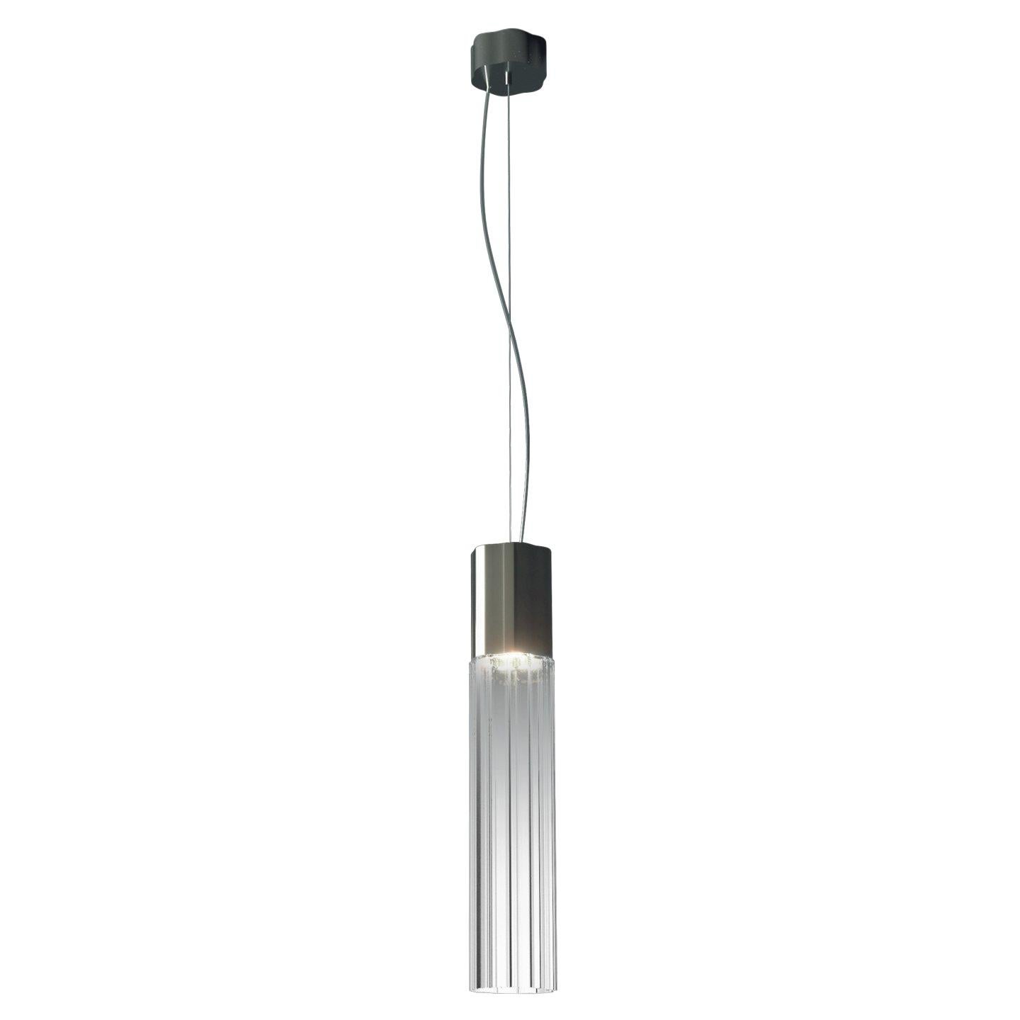 Italian Leucos Reed S 90 Pendant Light in Transparent and Nickel by Patrick Jouin For Sale