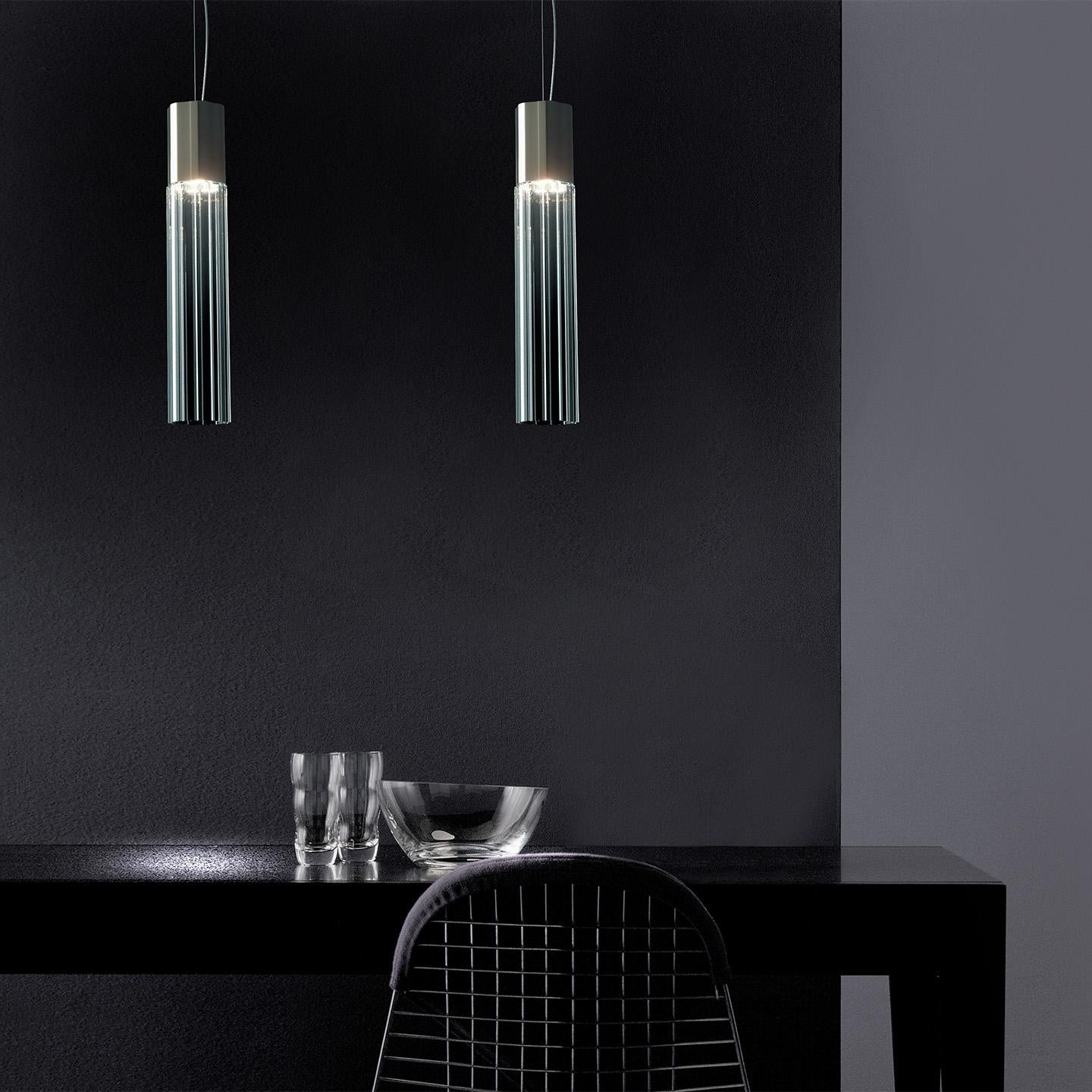 Modern Leucos Reed S 90 Pendant Light in Transparent and Nickel by Patrick Jouin For Sale