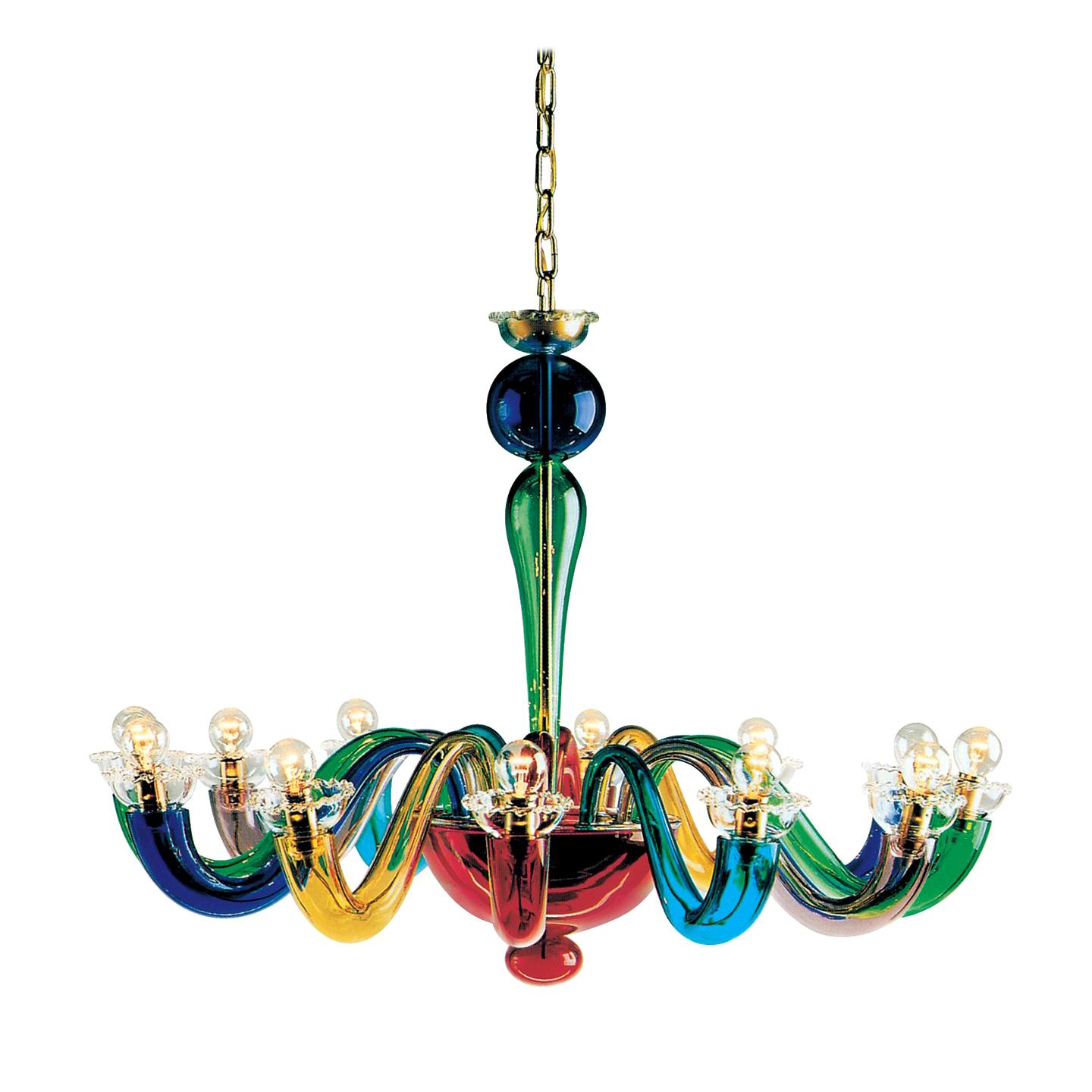 Italian Leucos Serenisima L 12 Chandelier in Multi-Color and Gold by Archivio Storico For Sale