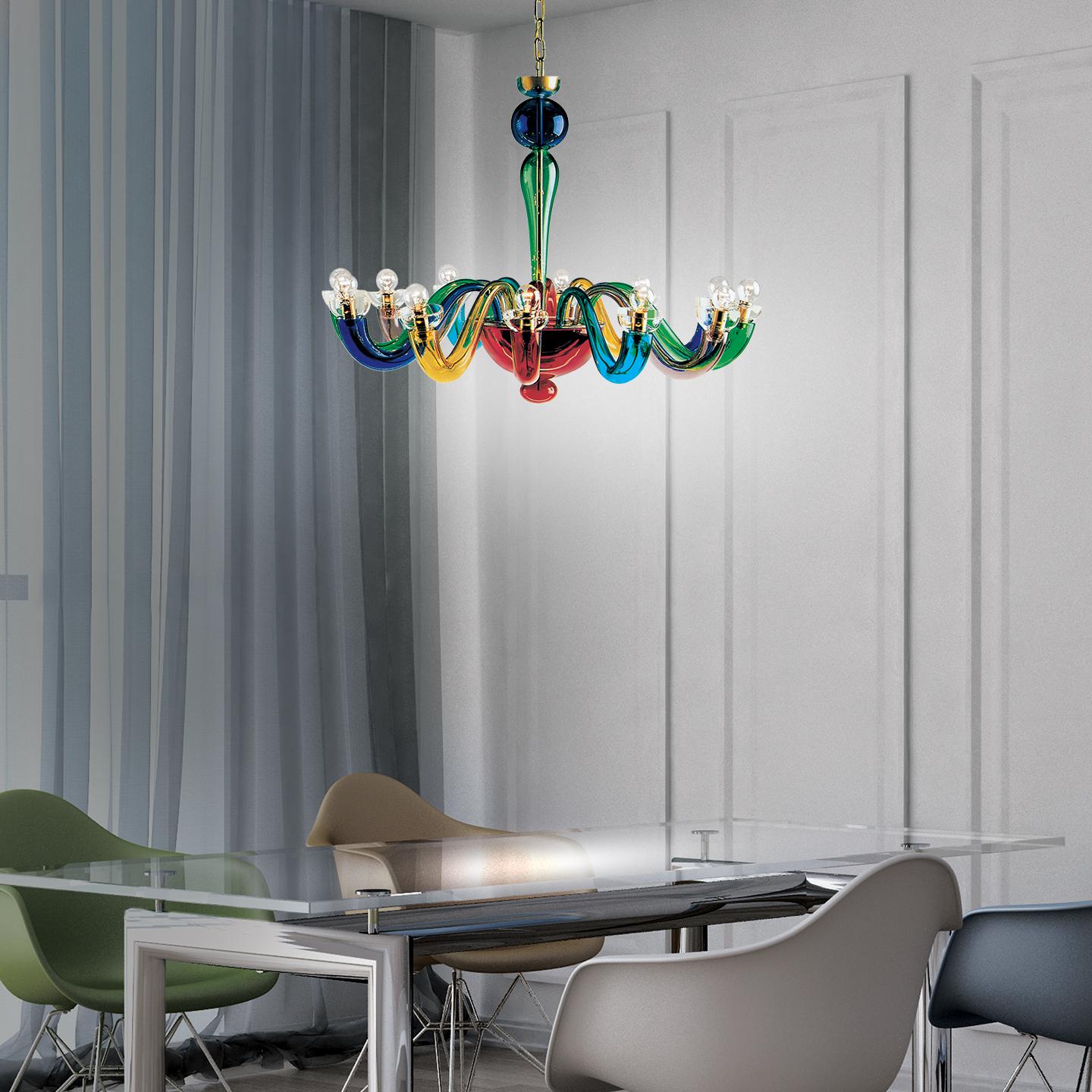 Modern Leucos Serenisima L 12 Chandelier in Multi-Color and Gold by Archivio Storico For Sale