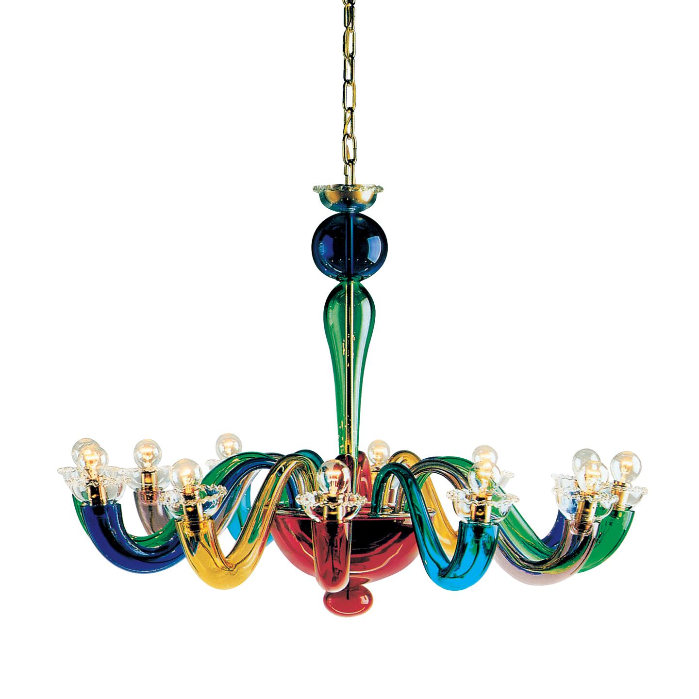 Leucos Serenisima L 12 Chandelier in Multi-Color and Gold by Archivio Storico For Sale