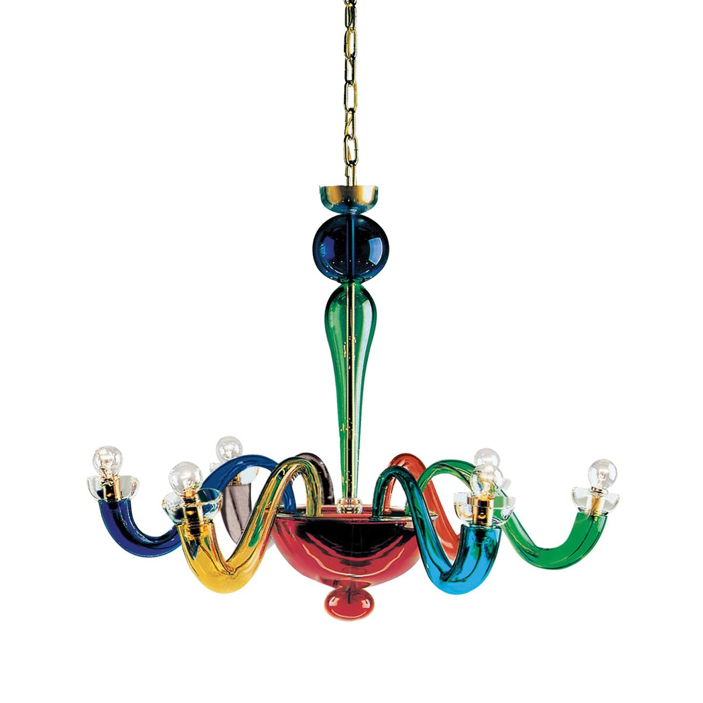 Leucos Serenisima L 6 Chandelier in Multicolor and Gold by Archivio Storico For Sale