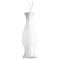Lampada a sospensione Leucos Spring S in bianco lucido e cromo di Eva Zeisel