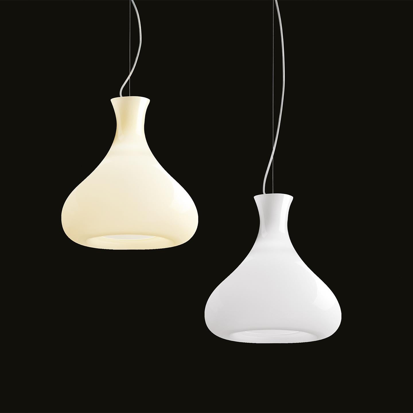 Moderne Lampe à suspension Leucos Summer S en blanc brillant et chrome d'Eva Zeisel en vente