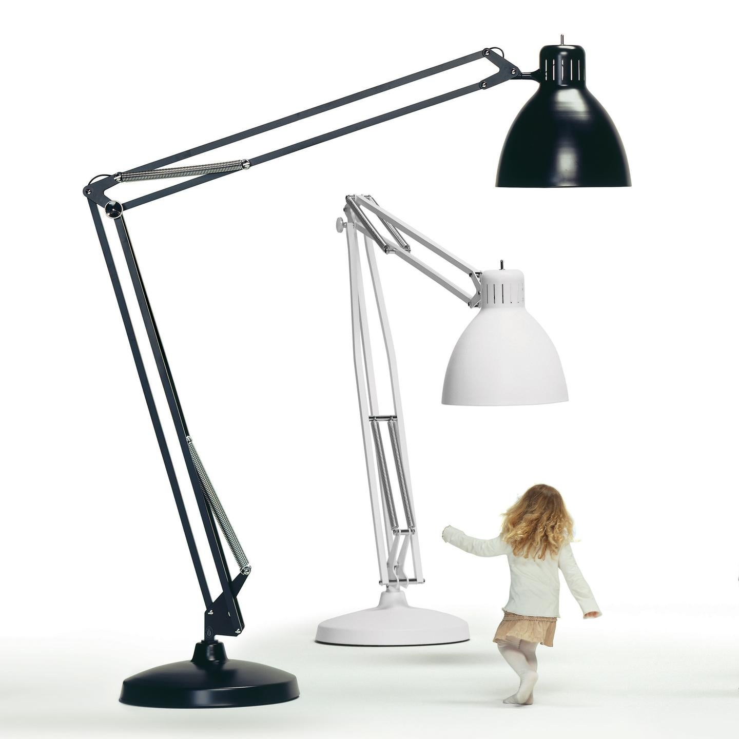 The Great JJ Floor Lamp updates the original Jac Jacobsen L-1 architect desk lamp (1937) for contemporary use. The 2009 refresh of this iconic design is a clever play on scale that turns a simple classic task lamp into a bold statement piece for