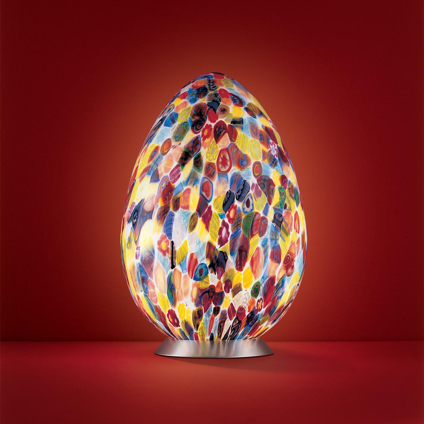 The Uovo Table Lamp brings the time-honored Murano glass technique of murrine to your home from a fresh, contemporary perspective. Murrine was developed 4,000 years ago and was revived by the Venetian glassmakers in the 16th century. It is