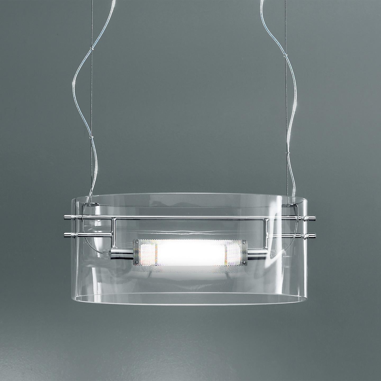 Modern Leucos Vittoria S Pendant Light in Clear and Chrome by Toso, Massari & Assoc.  For Sale