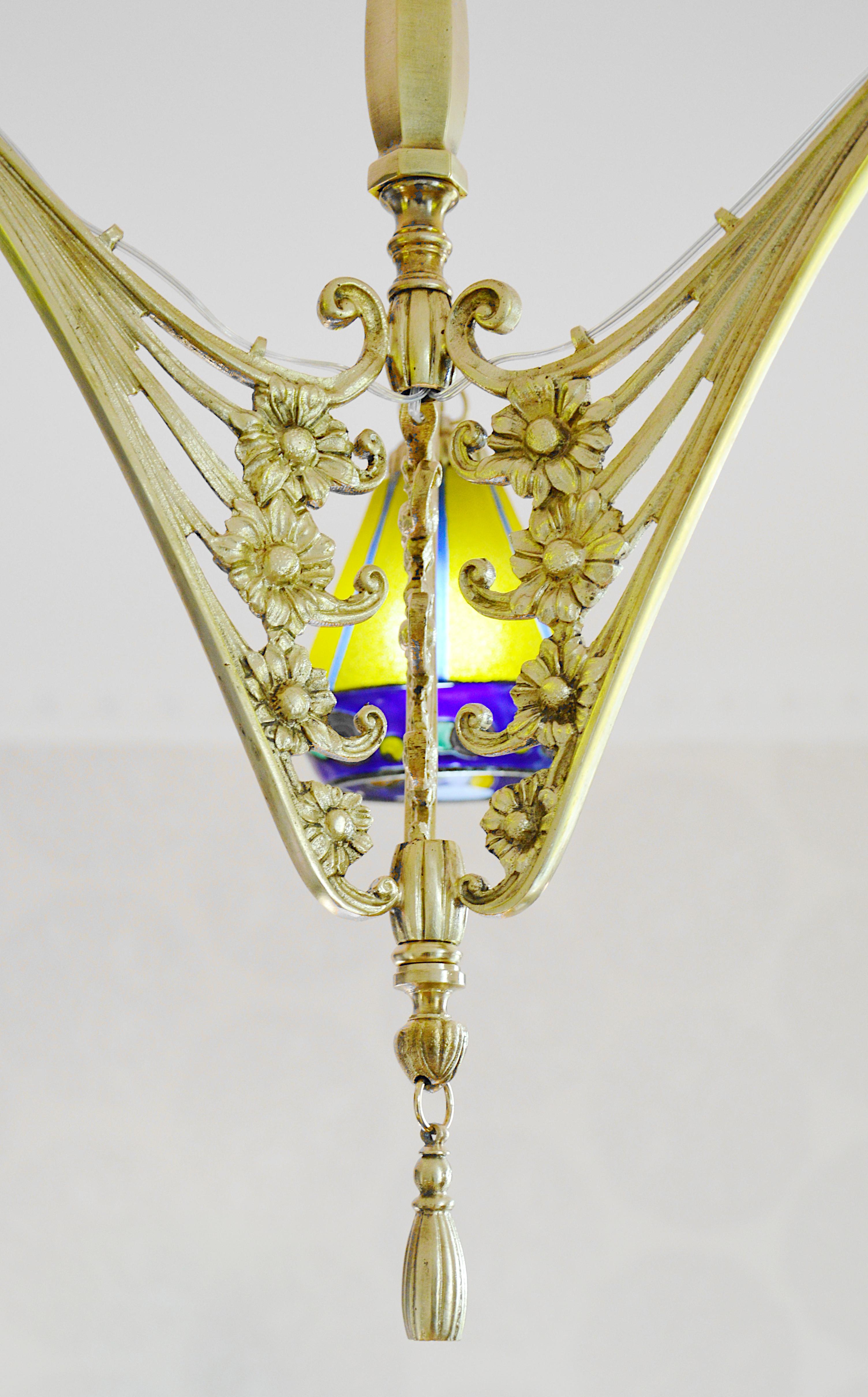 Smaltato Lampadario Leune Art Deco francese 1920 in vendita