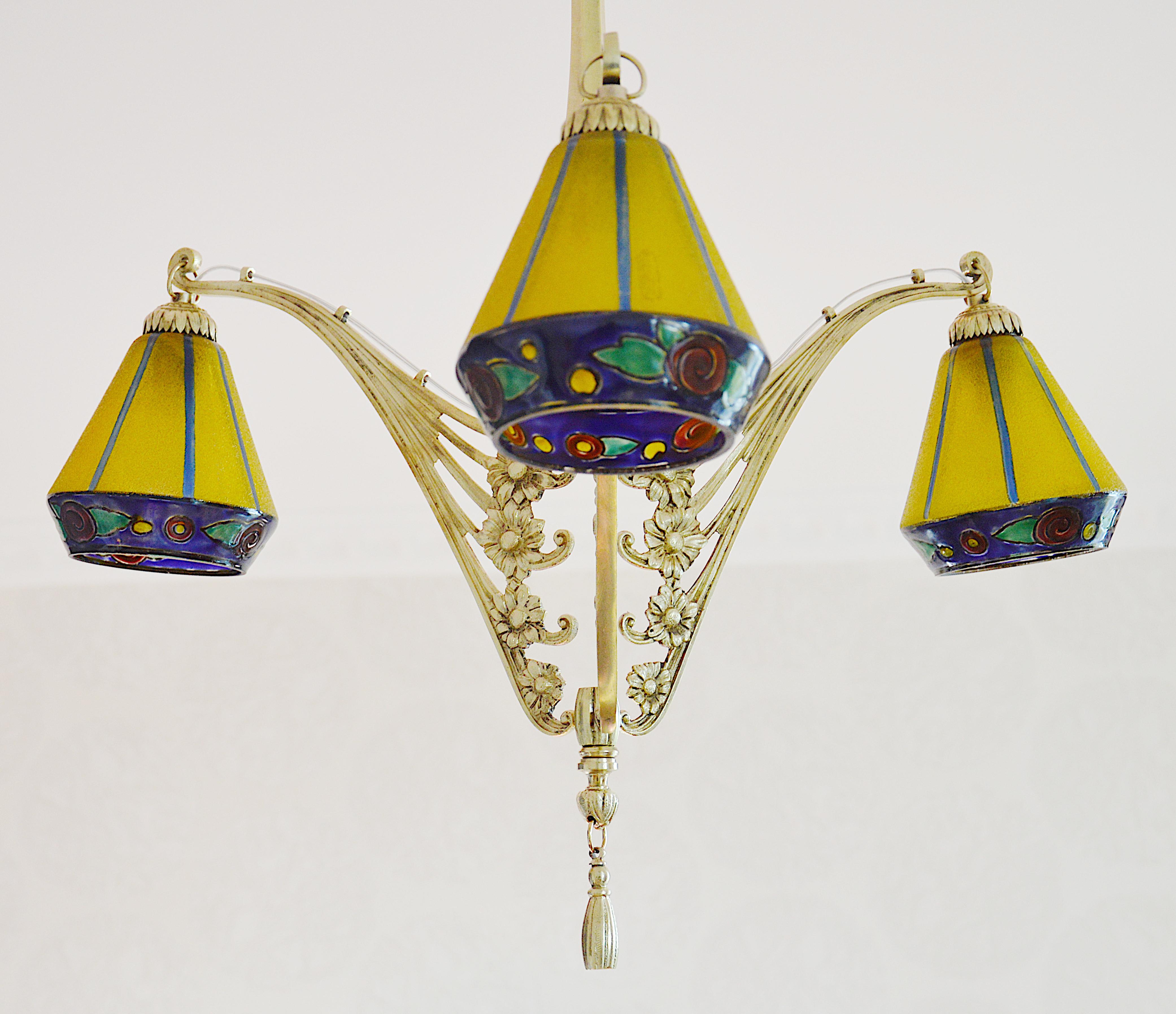 Lampadario Leune Art Deco francese 1920 In condizioni ottime in vendita a Saint-Amans-des-Cots, FR