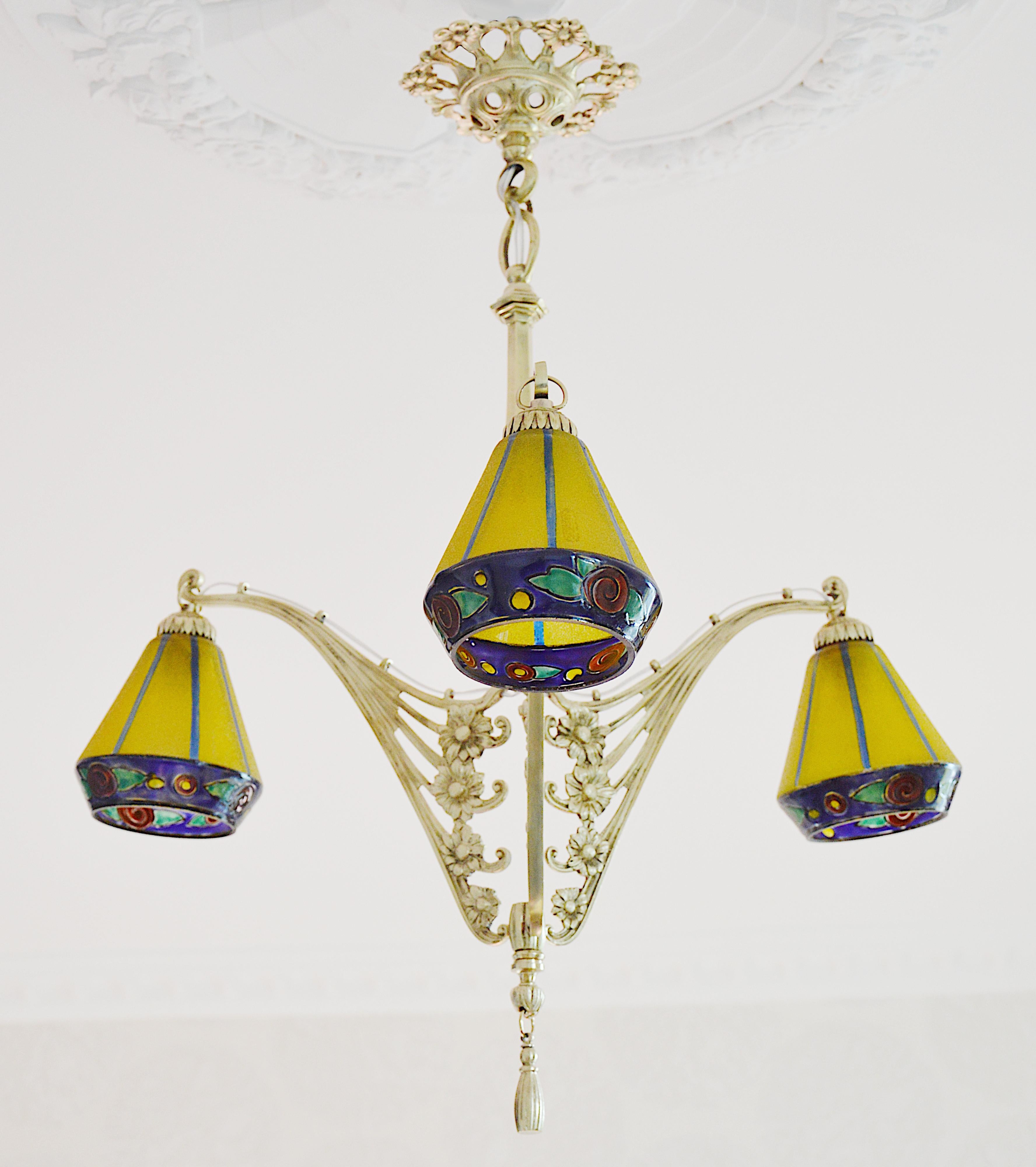 Inizio XX secolo Lampadario Leune Art Deco francese 1920 in vendita