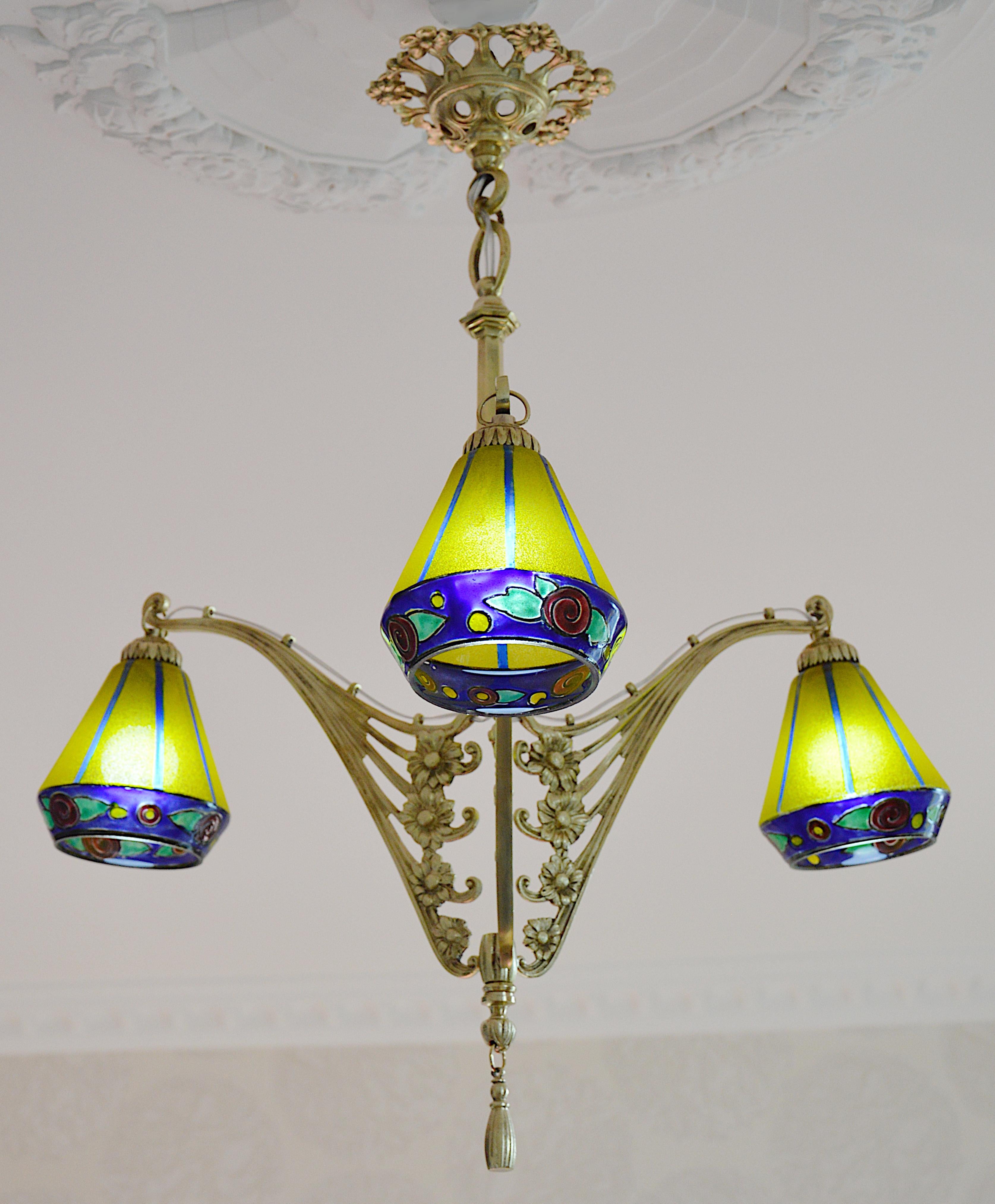 Bronzo Lampadario Leune Art Deco francese 1920 in vendita