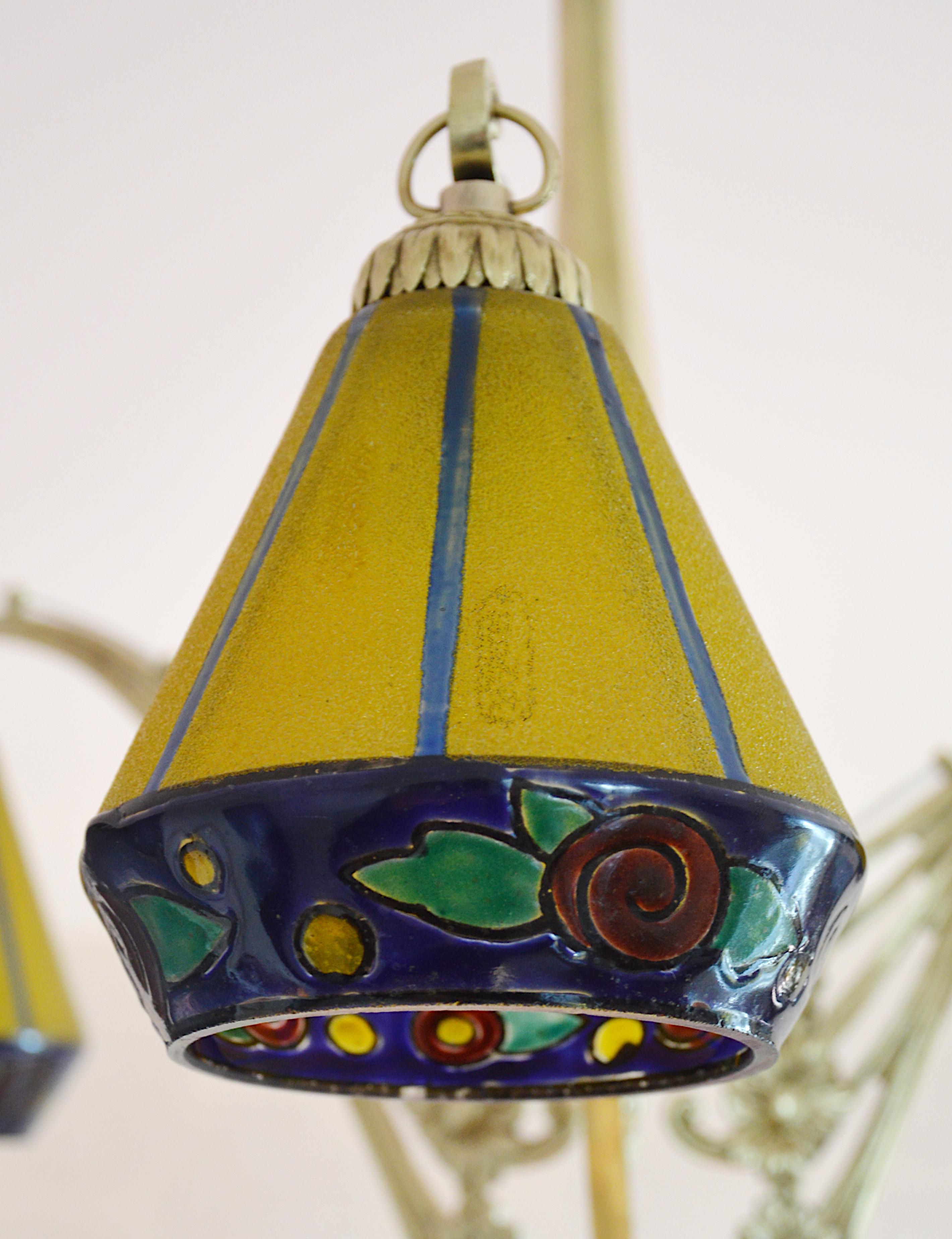 Leune French Art Deco Chandelier, 1920 In Good Condition For Sale In Saint-Amans-des-Cots, FR