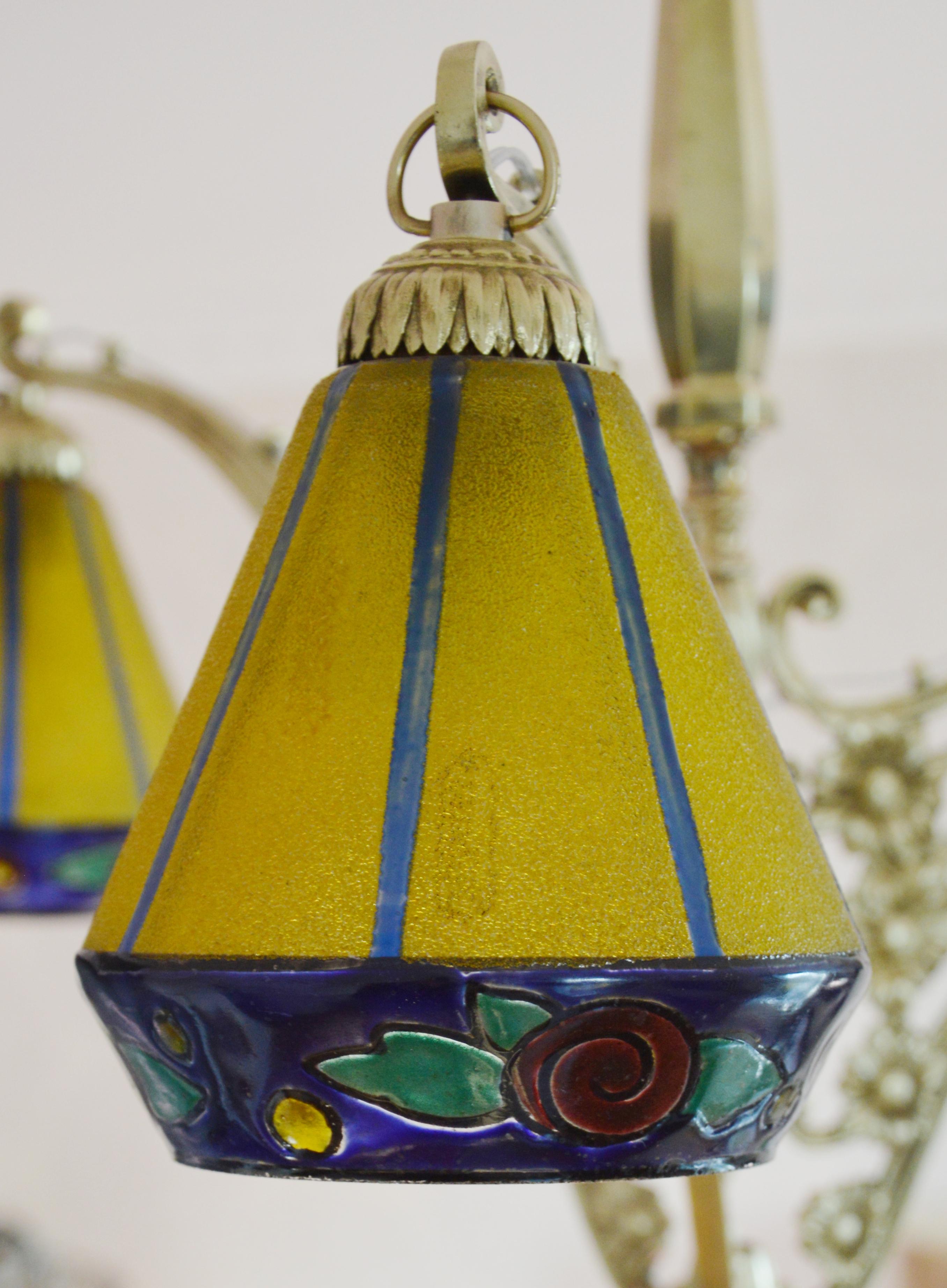 Bronze Leune French Art Deco Chandelier, 1920 For Sale