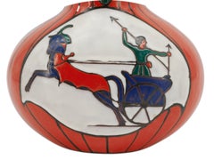 LEUNE French Art Deco Enameled Glass Gourd Vase, Papyrus Decor, Egyptian warior