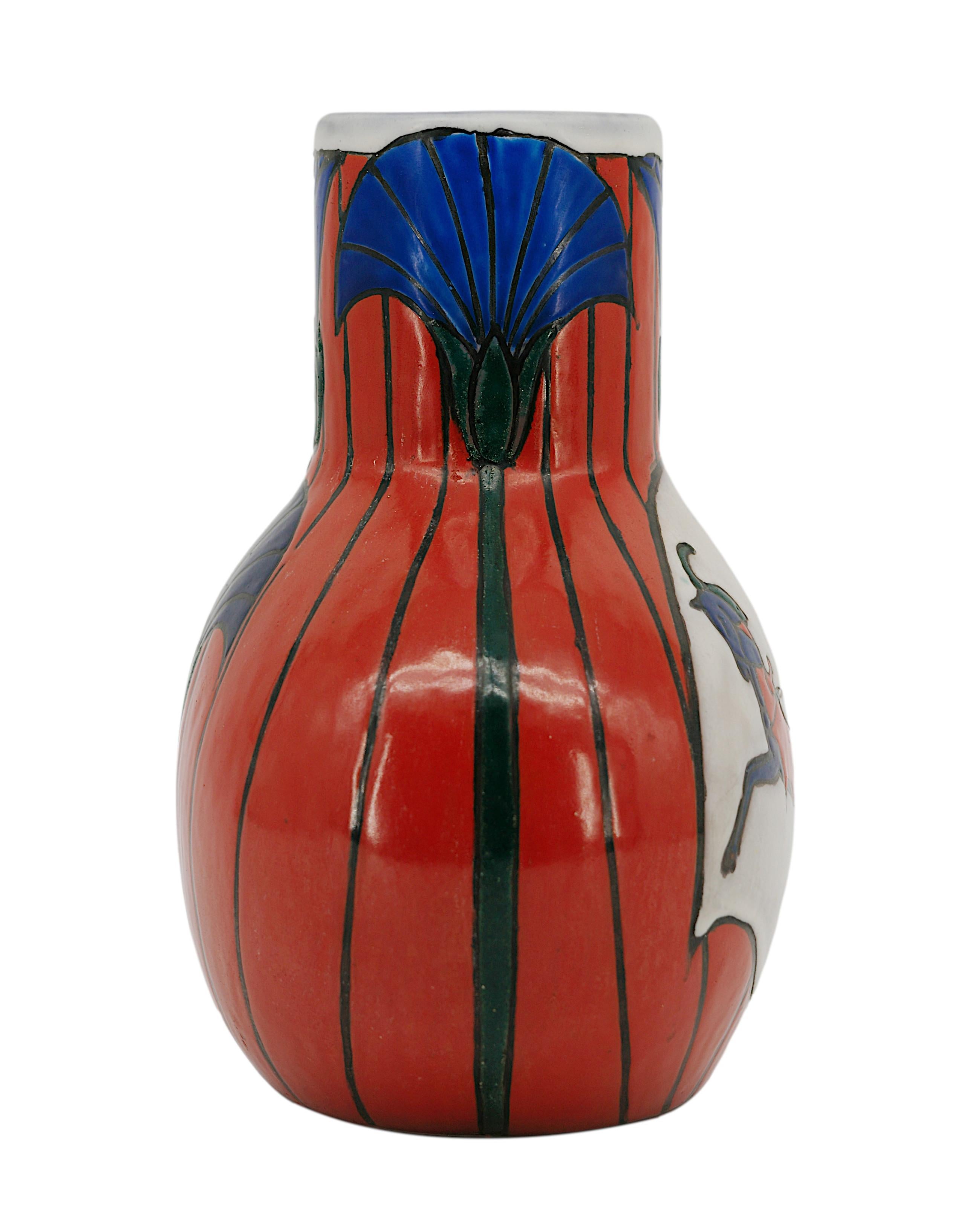 Art Glass LEUNE French Art Deco Enameled Glass Vase, 1920s For Sale