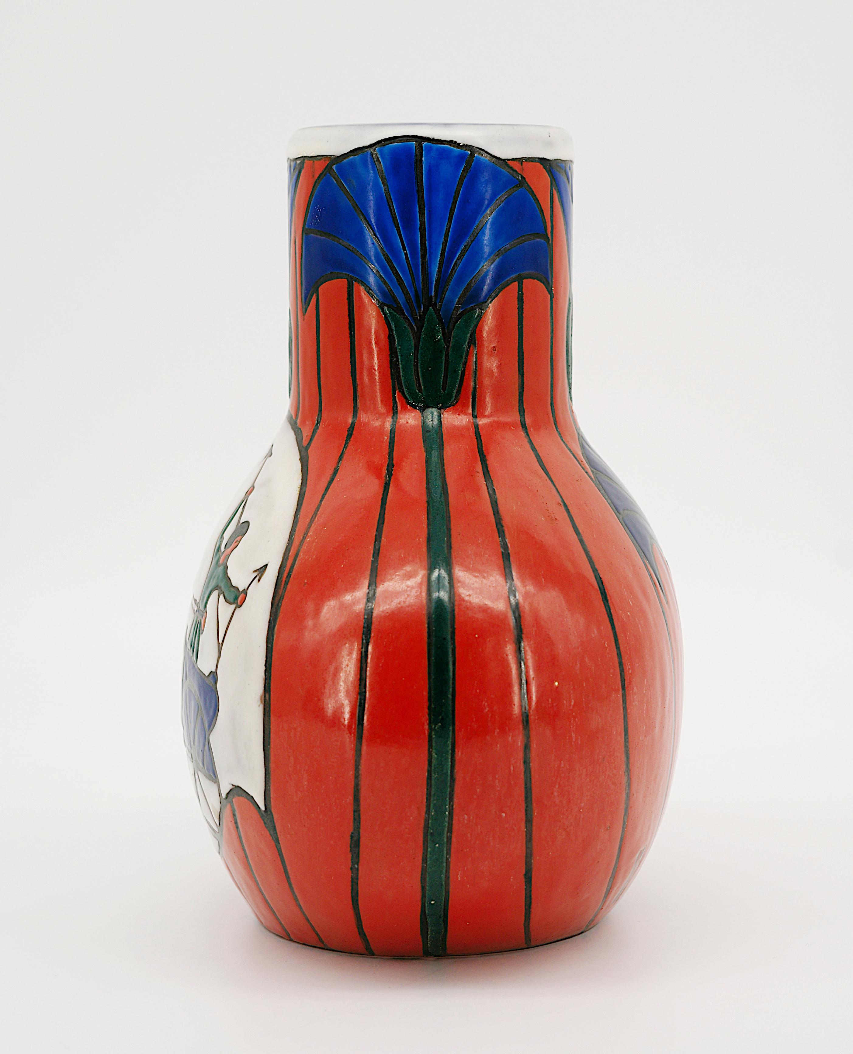 LEUNE French Art Deco Enameled Glass Vase, 1920s For Sale 2