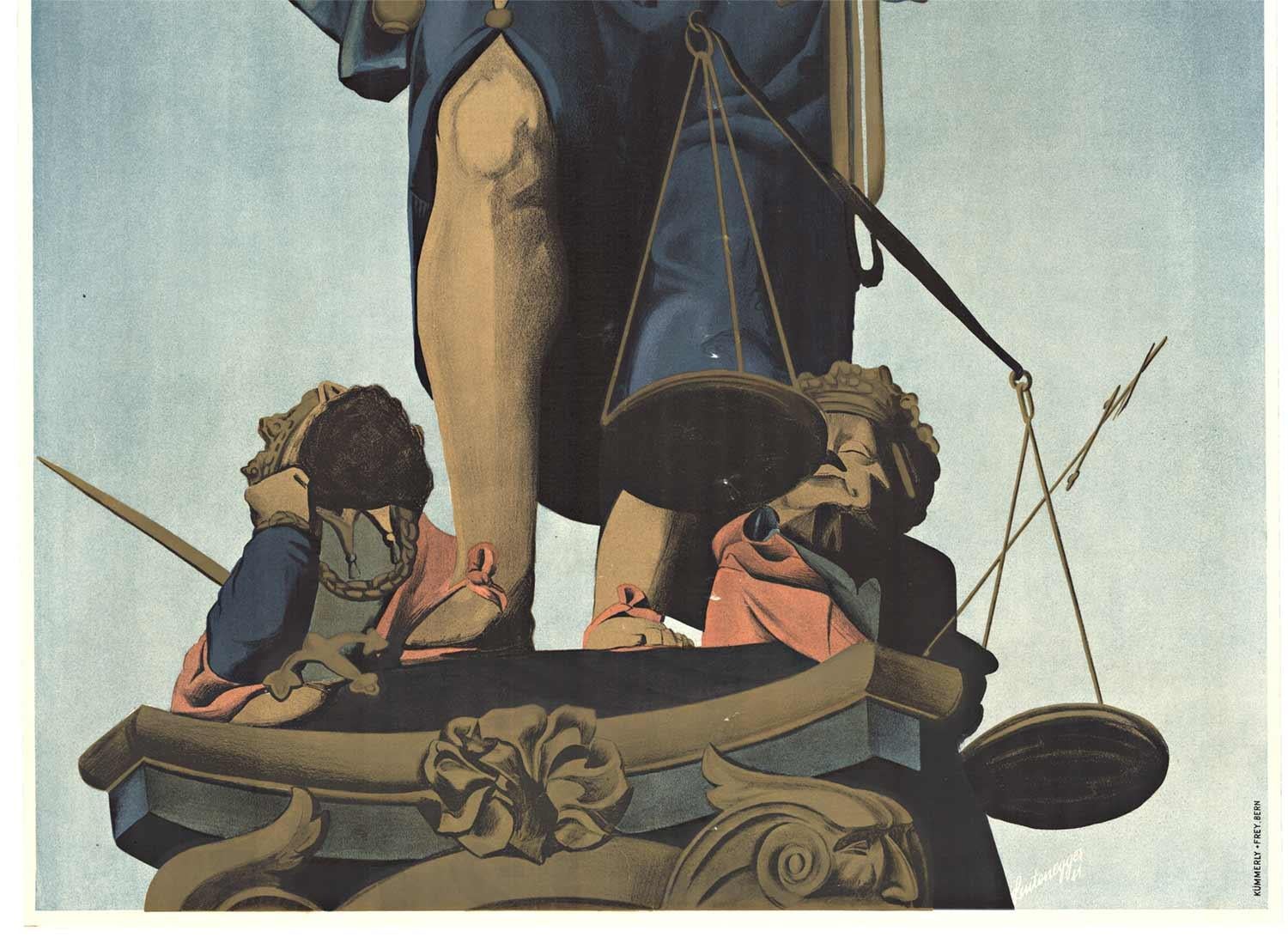 Originales Original-Vintage-Poster „Bern Svizzera“, Blind scale of justice (Amerikanischer Realismus), Print, von Leutenegger 