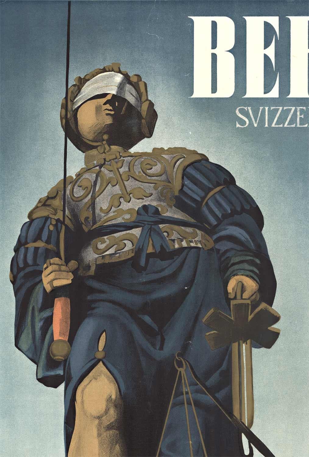 Originales Original-Vintage-Poster „Bern Svizzera“, Blind scale of justice (Grau), Still-Life Print, von Leutenegger 