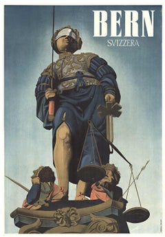 Affiche originale "Bern Svizzera" à l'aveugle sur l'échelle de la justice, vintage