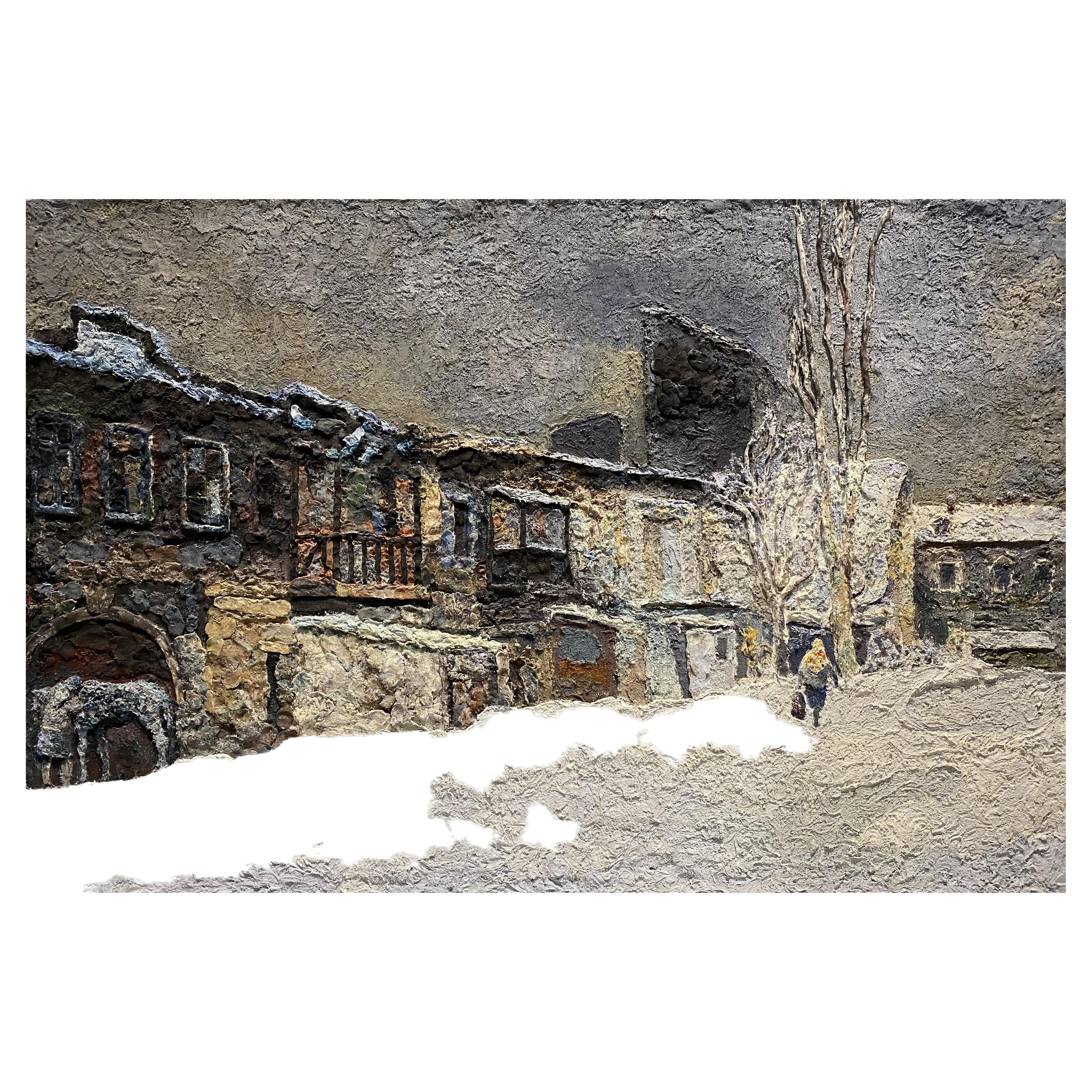 Lev Mezhberg, Urban Winter Landscape, Oil on Canvas Painting, 2003 For Sale