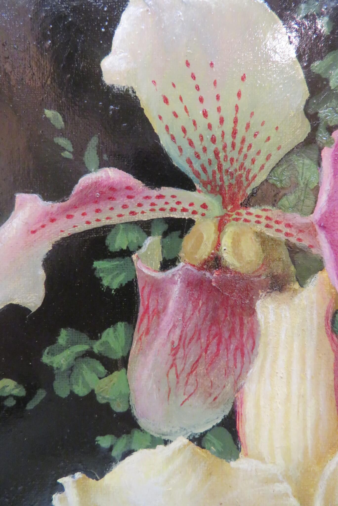 Russian / French FINE REALIST Original Oil Painting STILL LIFE OF FLOWERS Orchid 2