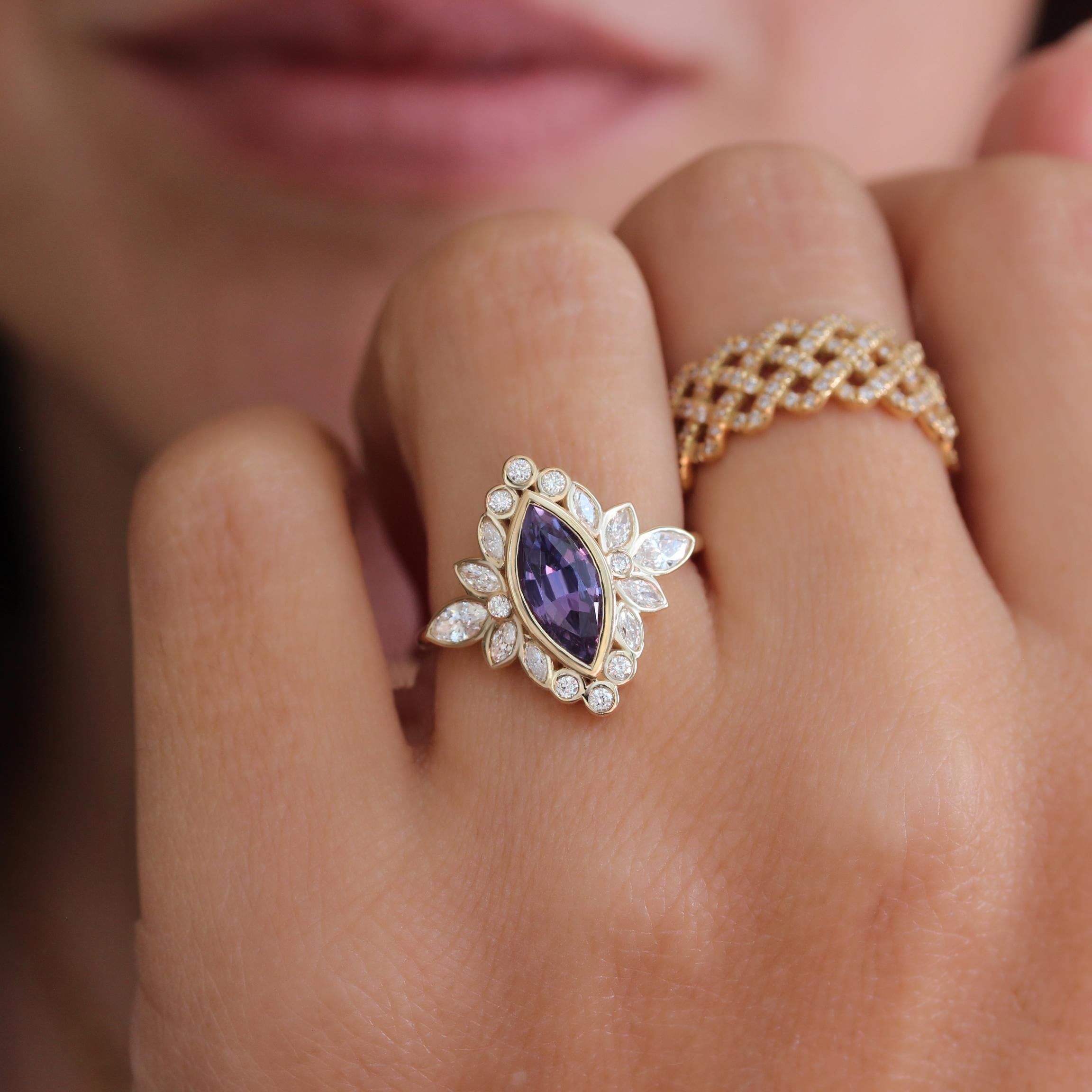 For Sale:  Levander purple Marquise Sapphire Bezel Setting Gemstone Engagement Ring Alicent 2