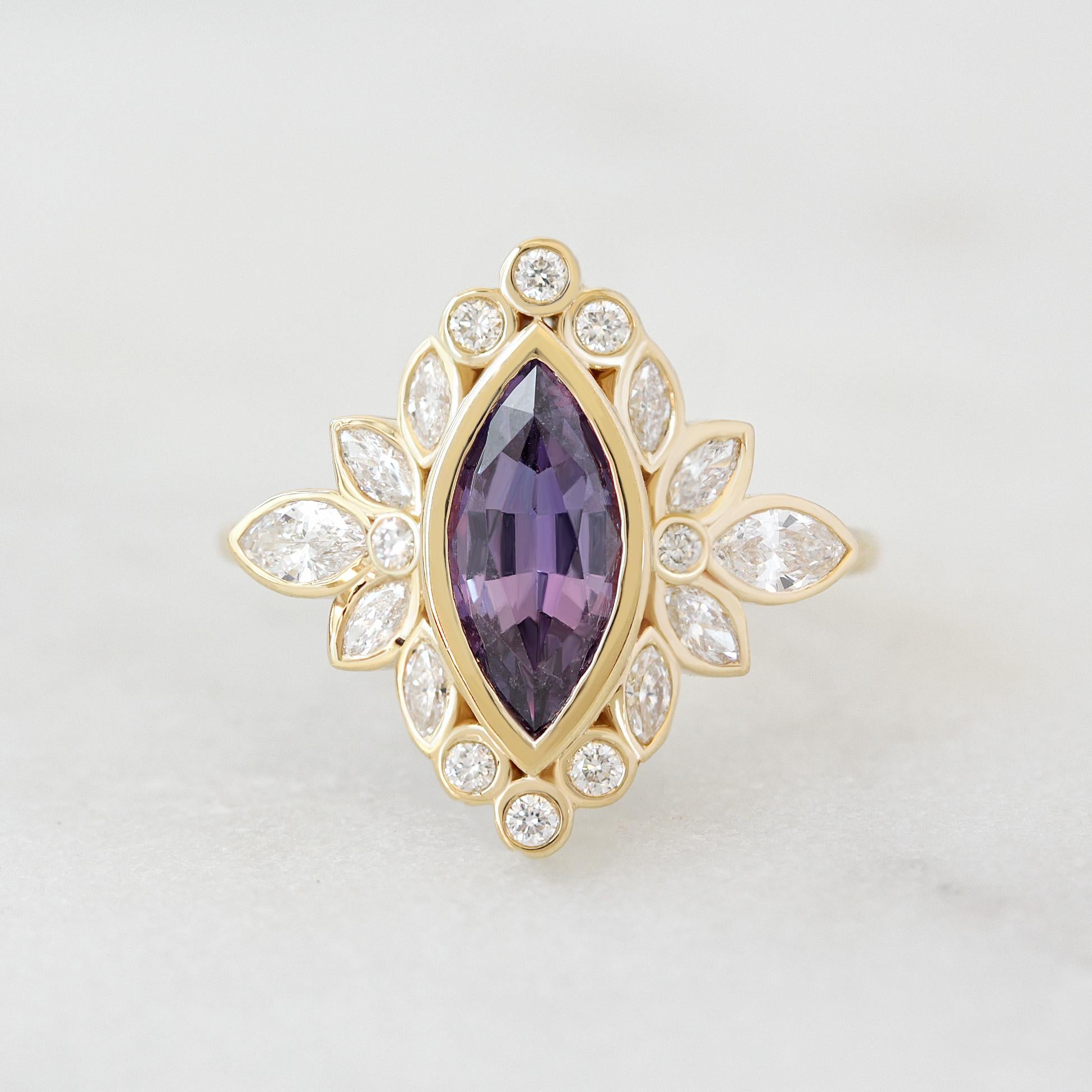 For Sale:  Levander purple Marquise Sapphire Bezel Setting Gemstone Engagement Ring Alicent 5